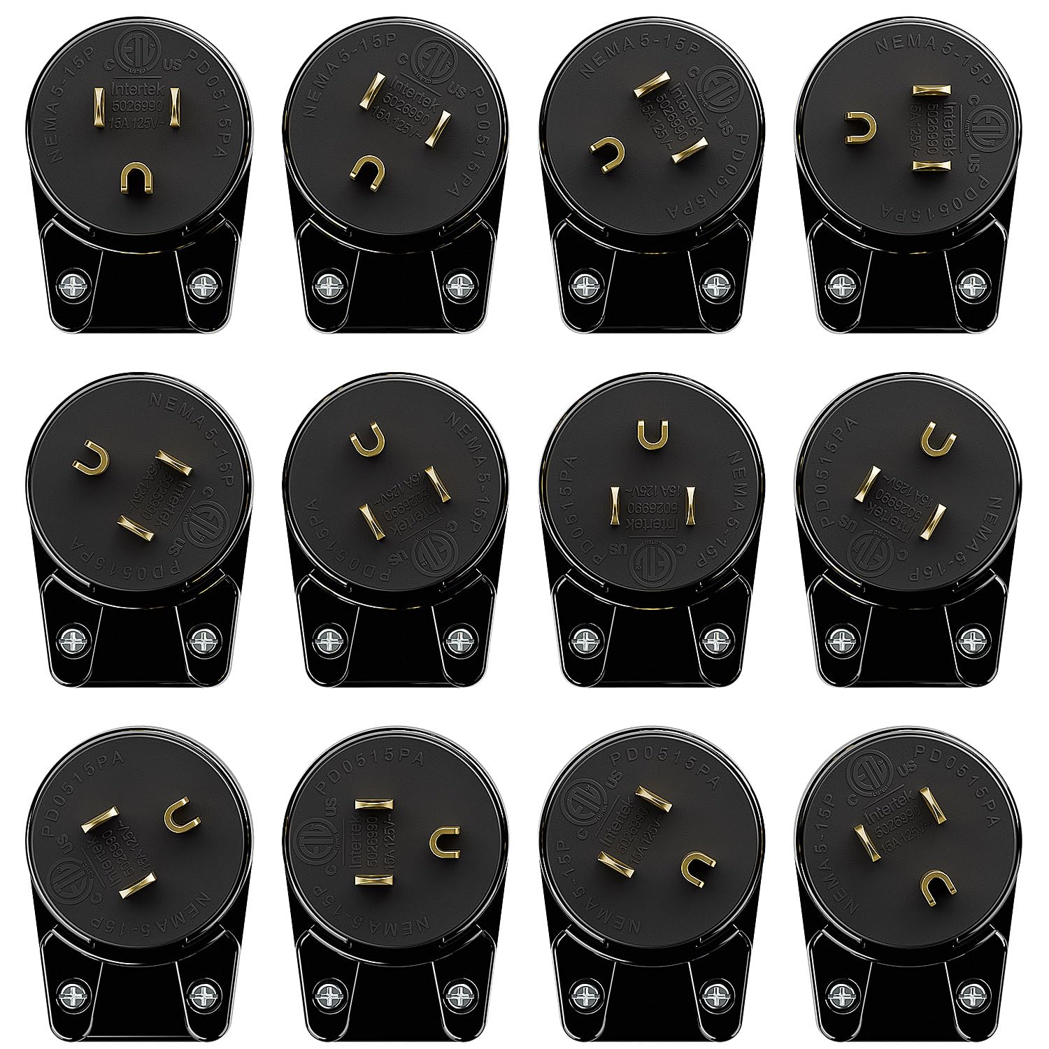 Right Angle Nema 5 15P Rewirable Plug, Winxus 15A 125V Household Diy Ac Plug, 3 Prong 90 Degree Power Plug,12 Directions Male Us