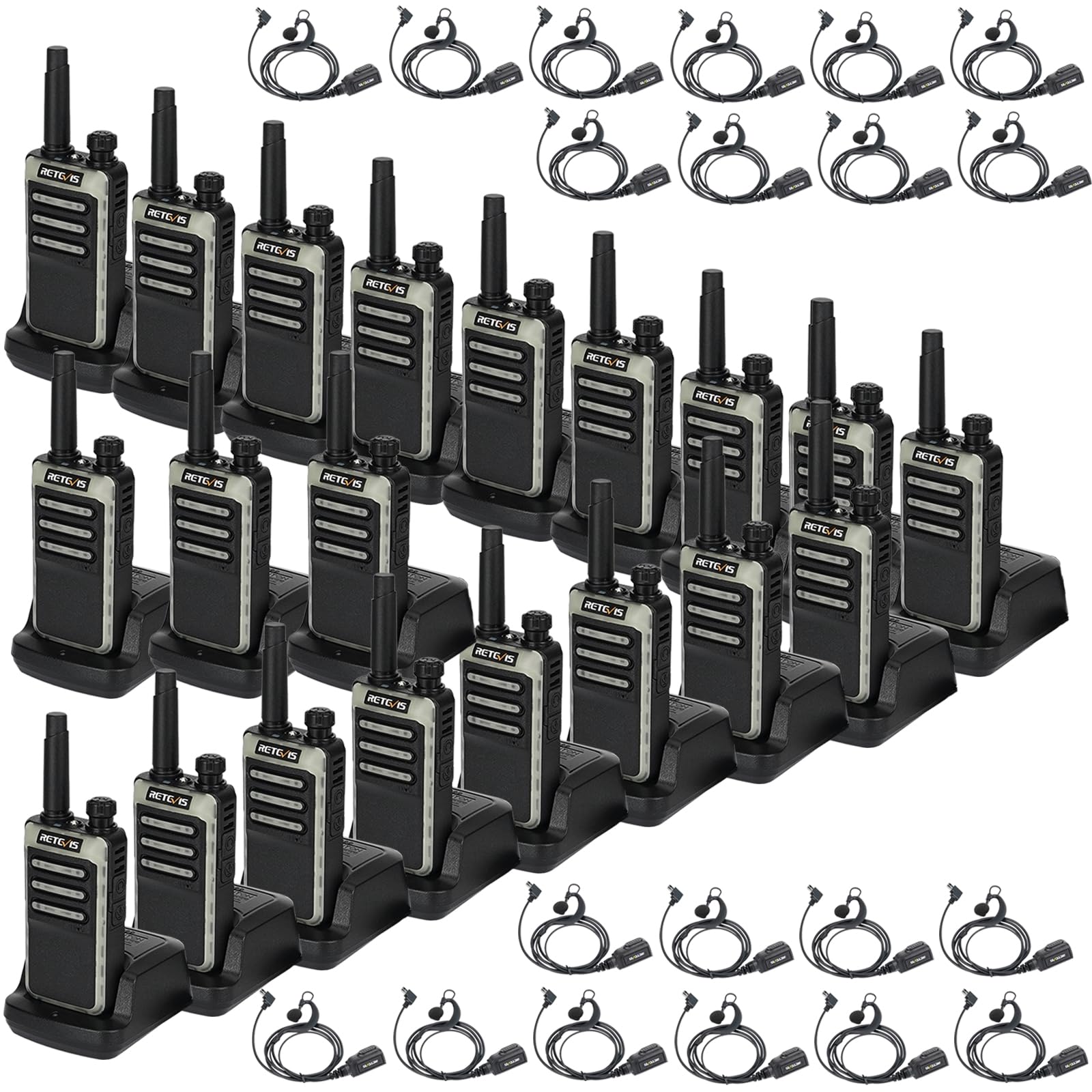 Retevis Rb66 Walkie Talkie 1 Hour Fast Charging,Portable Frs Two Way Radios With Earpiece,Usb C Charging,Flashlight,Fluorescent Design,Business 2 Way Radio For Catering Healthcare School(20 Pack)