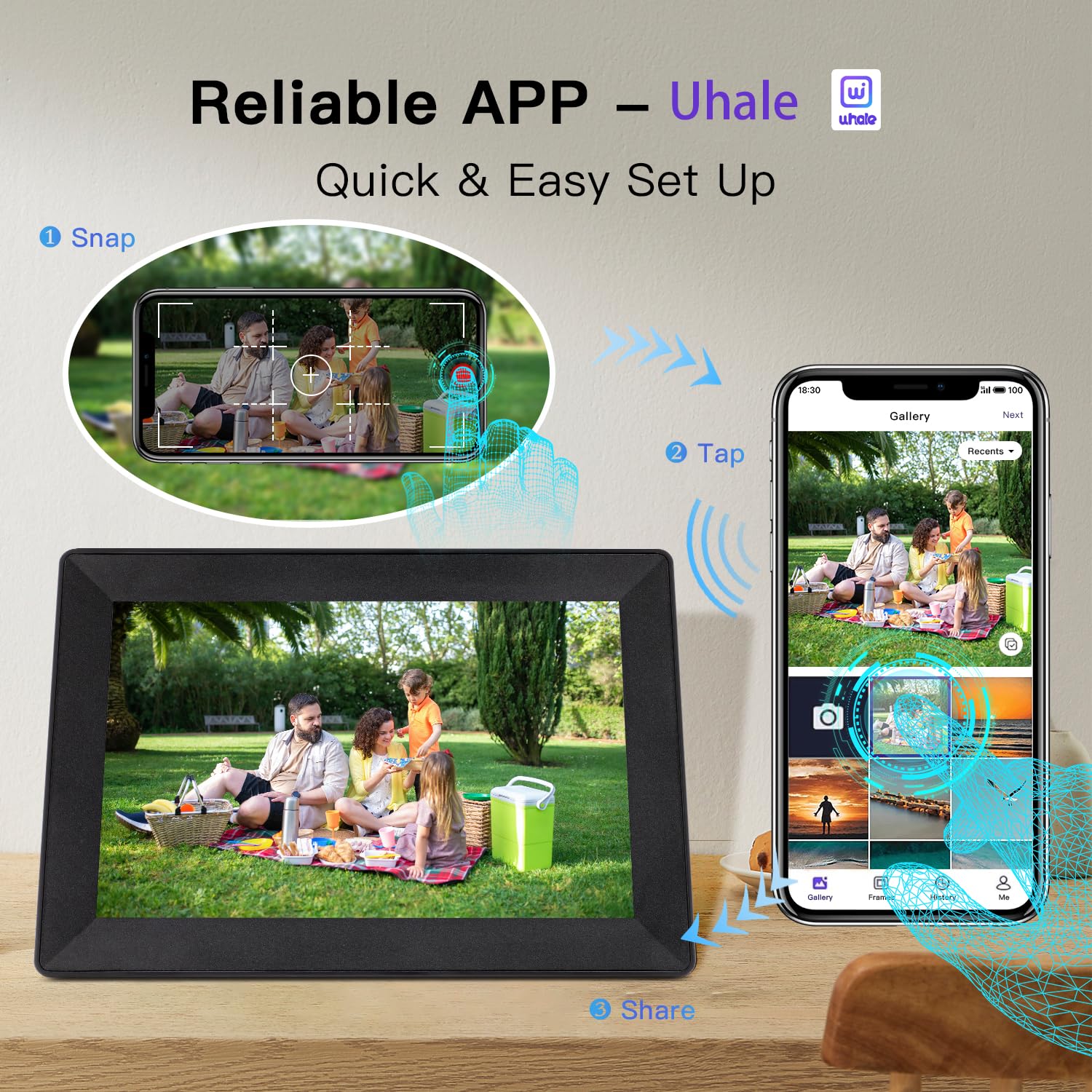 Uhale 10.1 Inch Digital Photo Frames Built In 1280  800 Ips Hd Touch Screen?16Gb Storage?Gravity Sensor,Digital Picture Frame Se