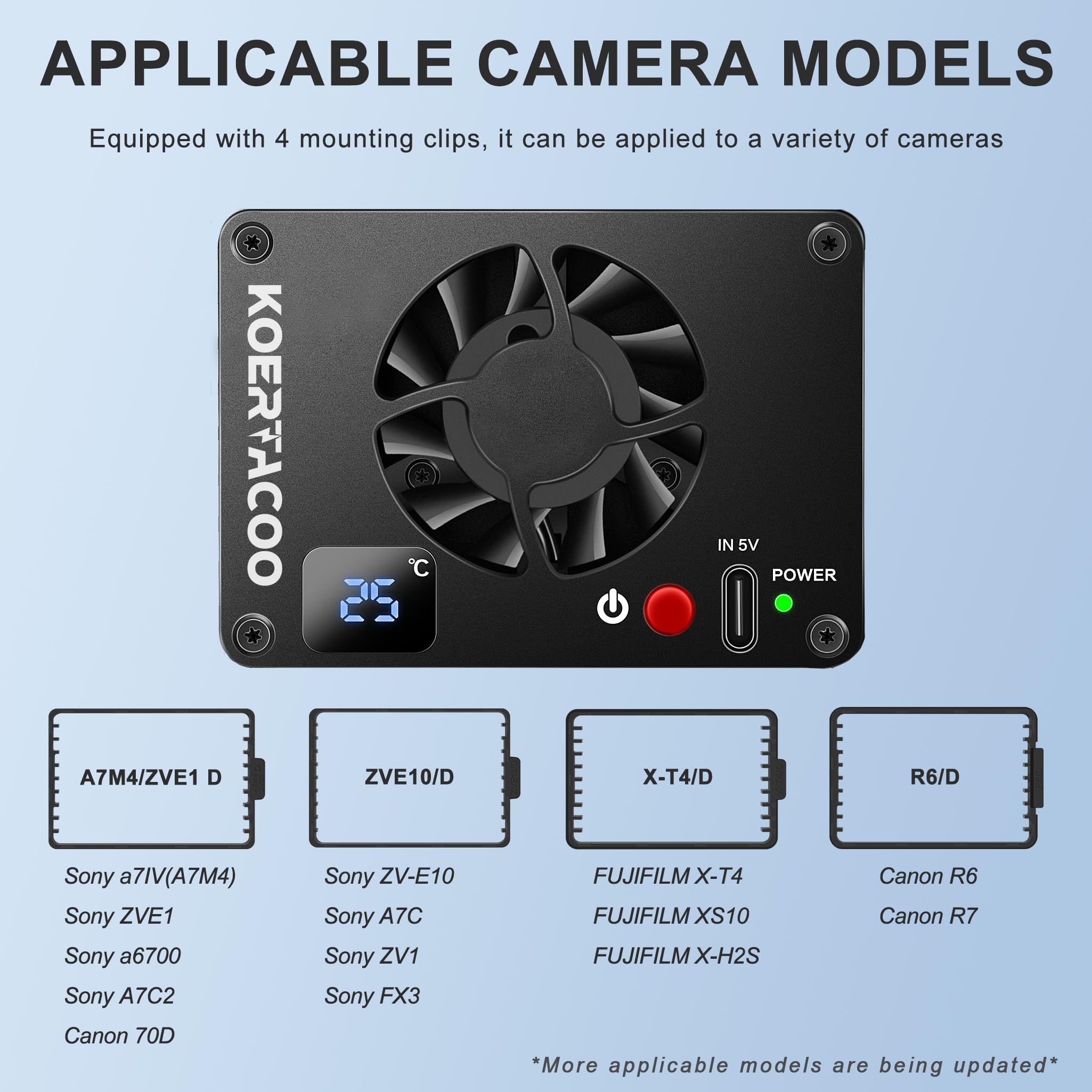 Koertacoo Camera External Cooling System/Cooling Fan   With Cooling Sheet And Digital Temperature Control   For Sony A7M4/Zve1/A6700/A7C2/Zv E10/A7C/Fx3,For Canon R6/R7, For Fujifilm X T4/Xs10 Cameras