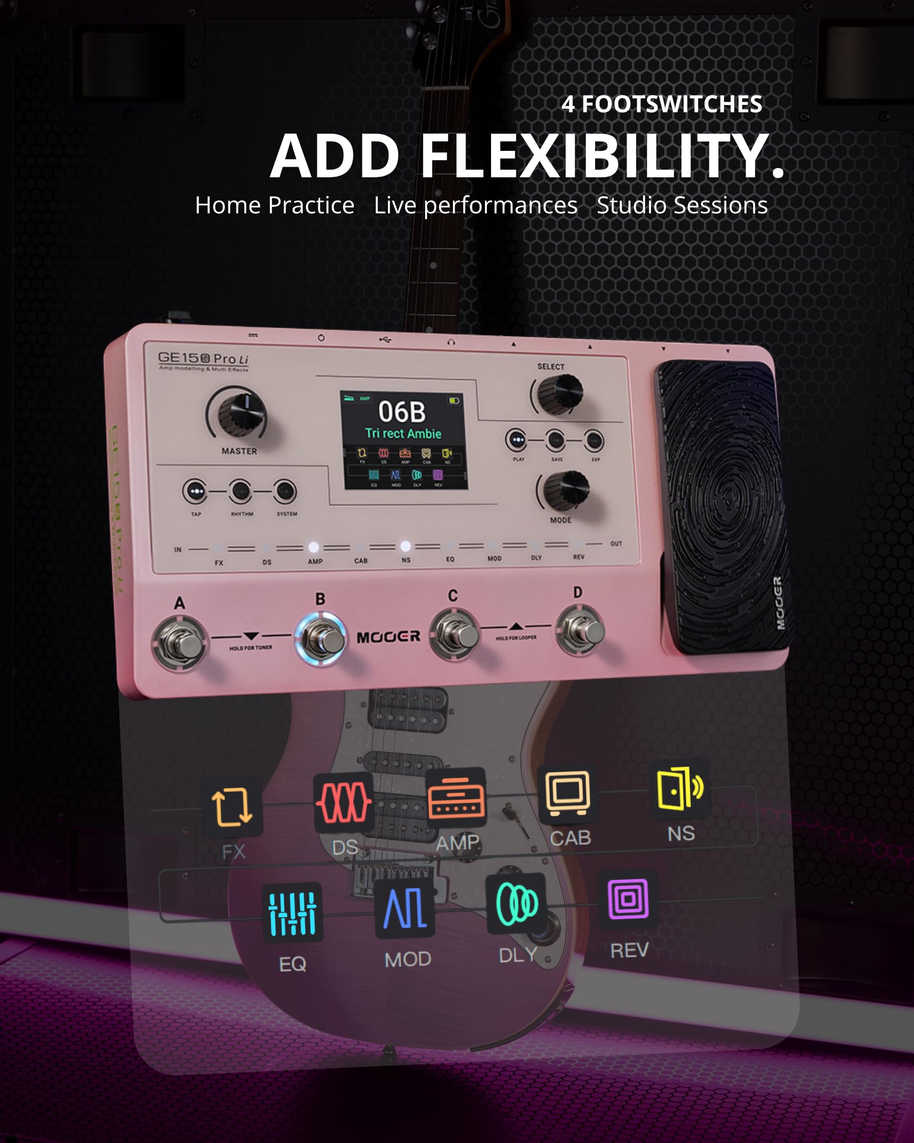 Mooer Ge150 Pro Li Pink Guitar Amp Modelling Multi Effects
