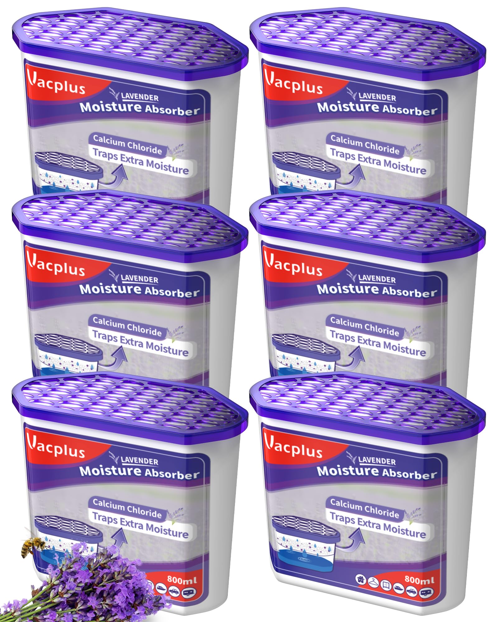 Vacplus Moisture Absorbers 6 Pack, 16Oz Portable Humidity Absorber Boxes For Your Bathroom, Closet & Car, Dehumidifier With Lave