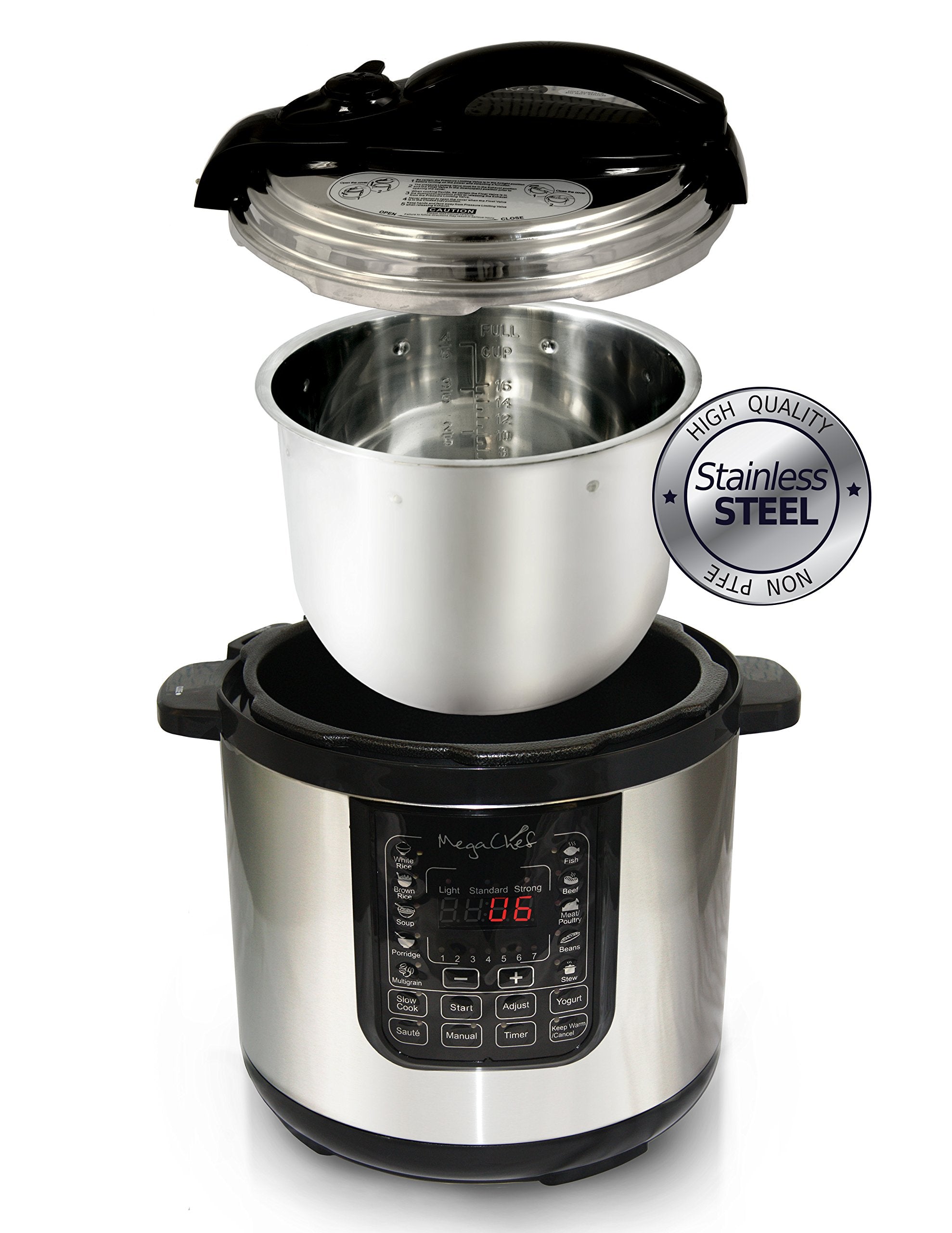 Megachef Mcpr120A 8 Quart Digital Pressure Cooker With 13 Pre Set Multi Function Features, Stainless Steel