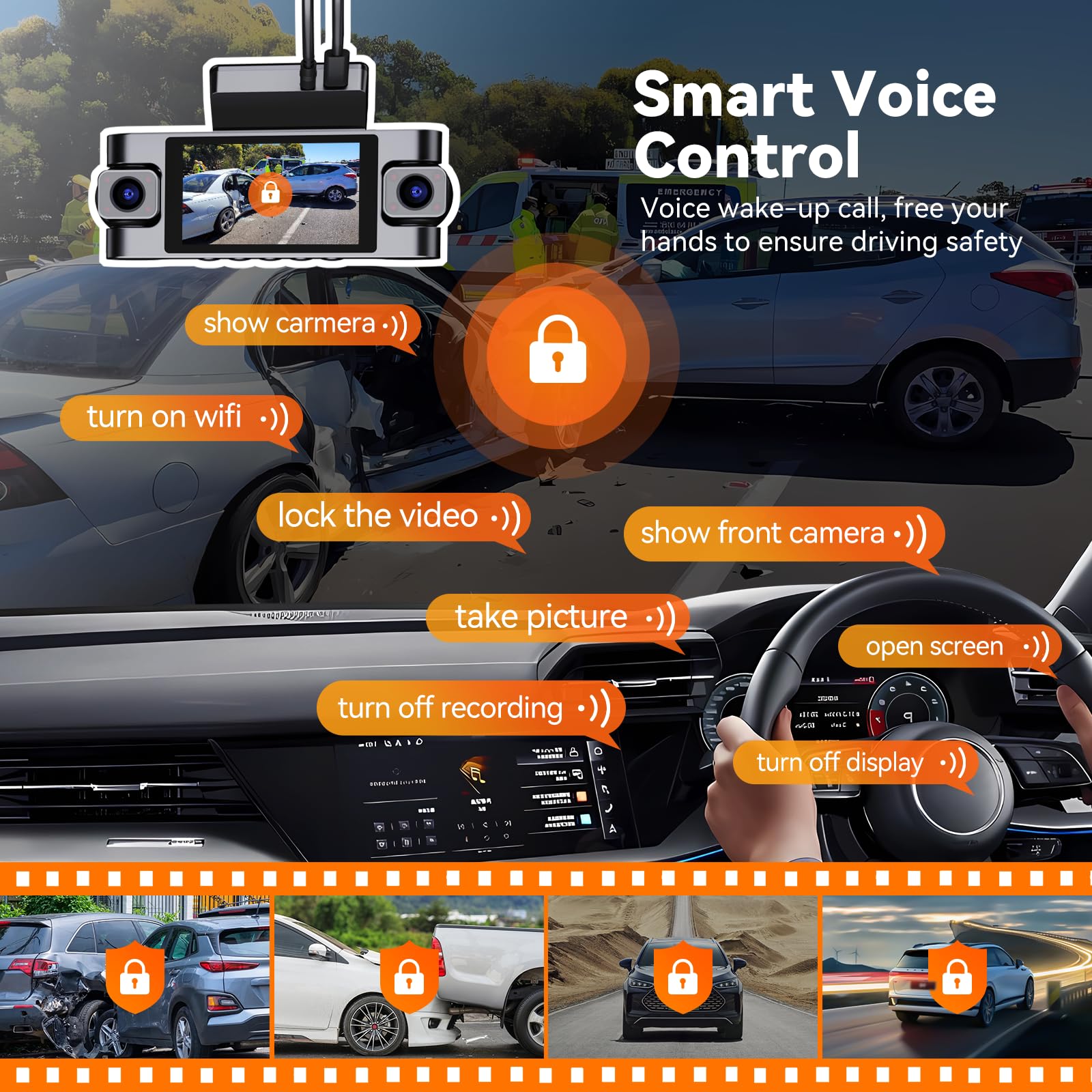 4K 360 Dashcam For Cars,4 Channel Car Dash Cam Front And Rear Inside With 128Gb Card Included,Voice Control,5G Wifi Gps,Ir Night