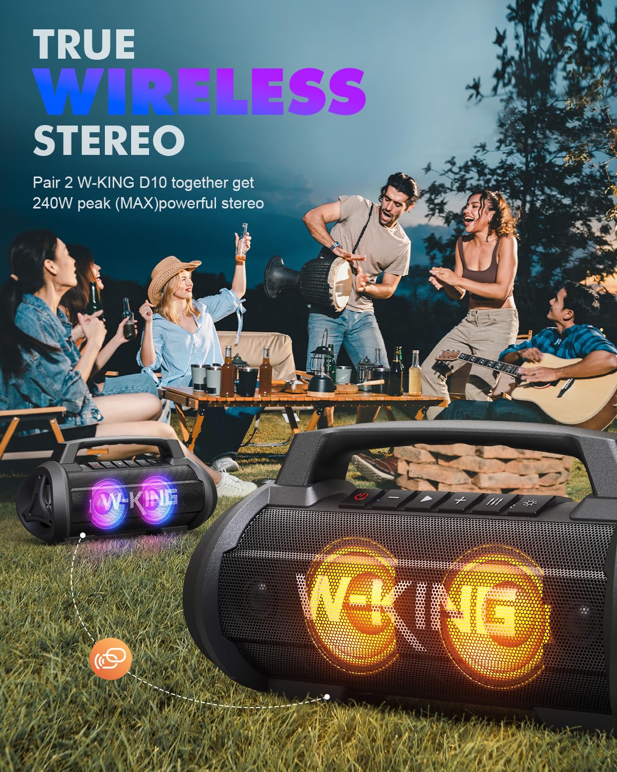 W King Bluetooth Speaker Wireless, 70W 90W Peak Outdoor Speakers Bluetooth Loud Party Speaker Large Portable Waterproof Bluetooth Speakers With Subwoofer/Deep Bass/Dsp/Stereo Pairing/Eq/42H/Power Bank