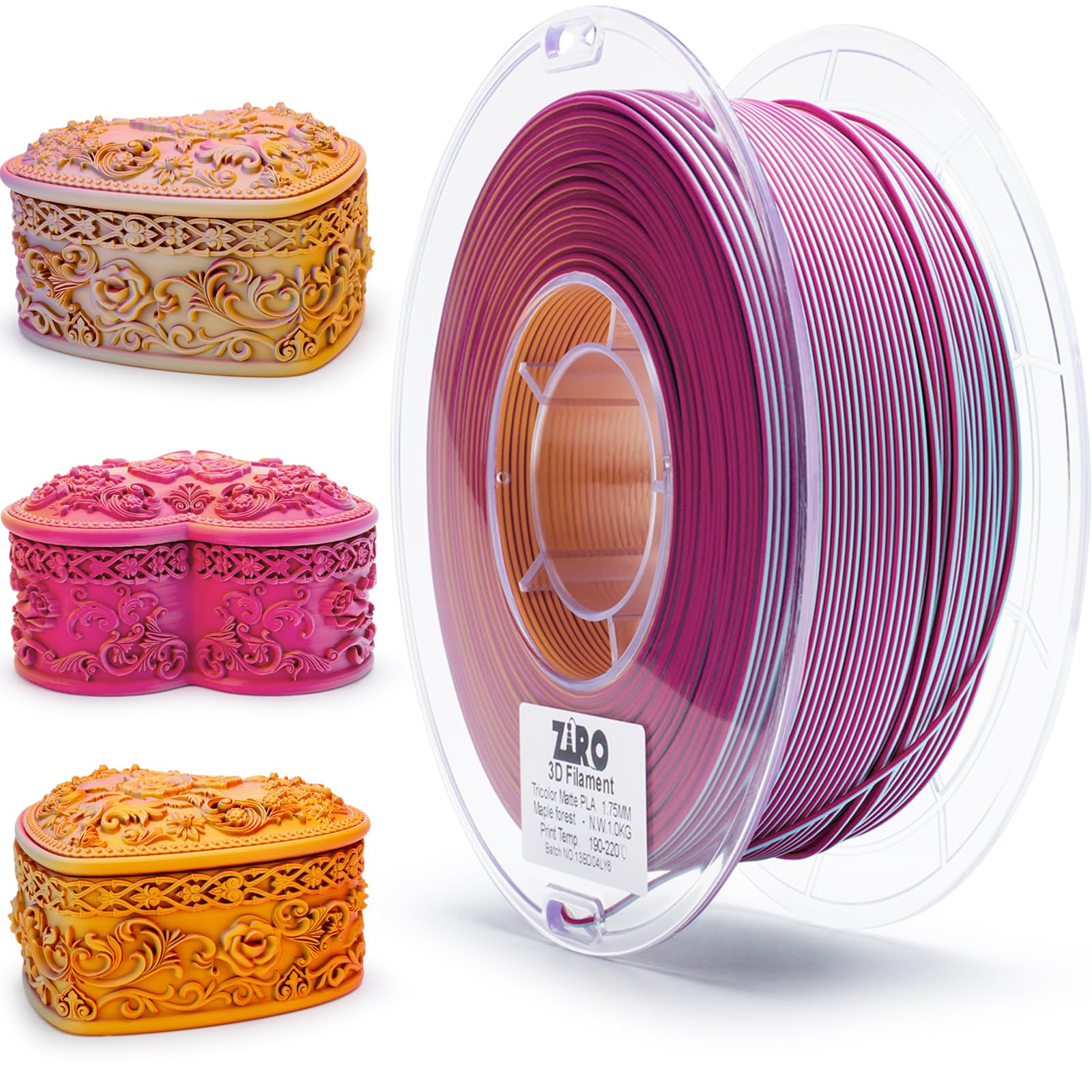 Ziro Matte 3 In 1 Colors Pla Filament 1.75Mm, Magic Discoloration Multicolors 3D Printer Filament, Different Color Coextrusion C