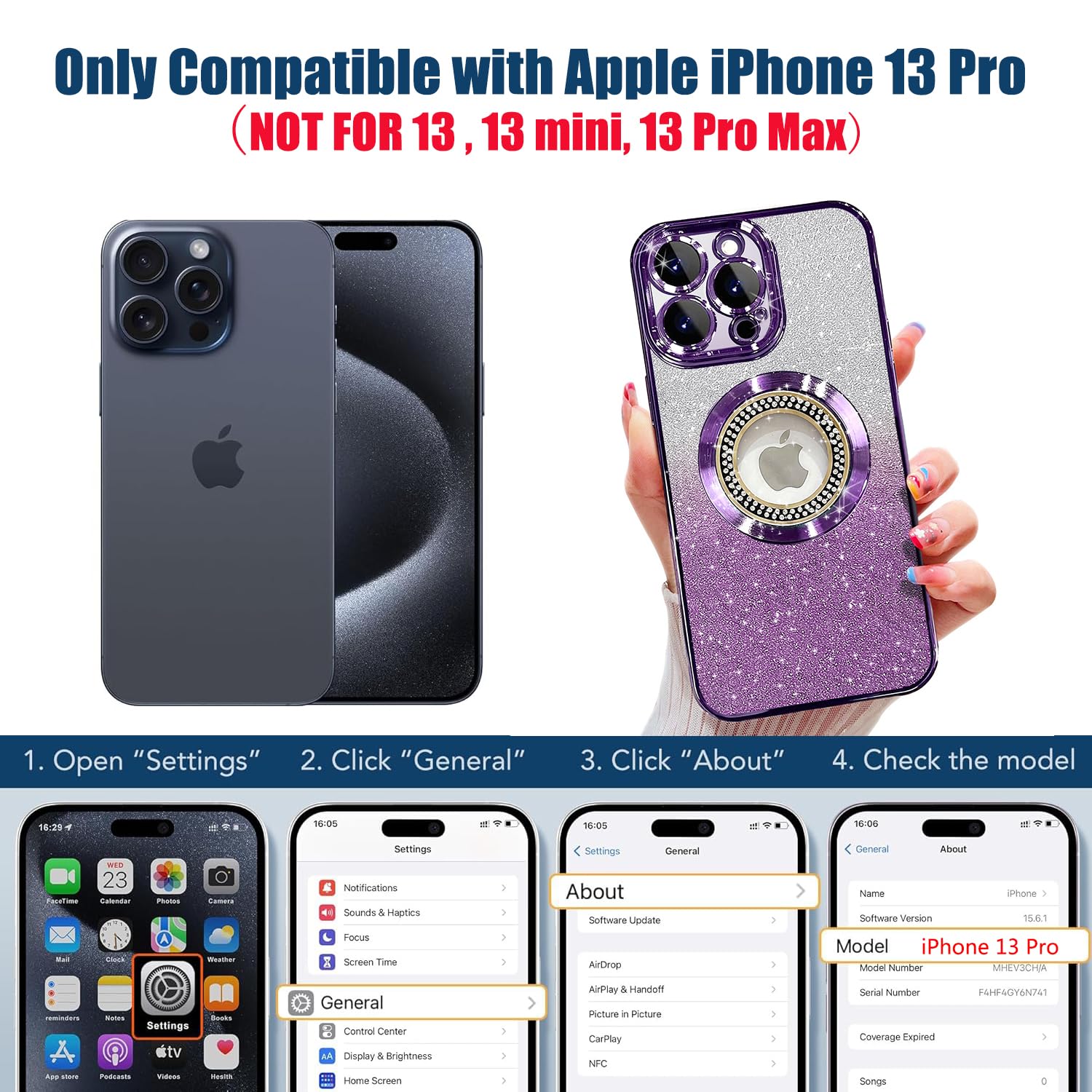 Misscase For Iphone 13 Pro Magnetic Glitter Case Compatible With Magsafe,Full Protection Slim Shockproof Anti Scratch Case With