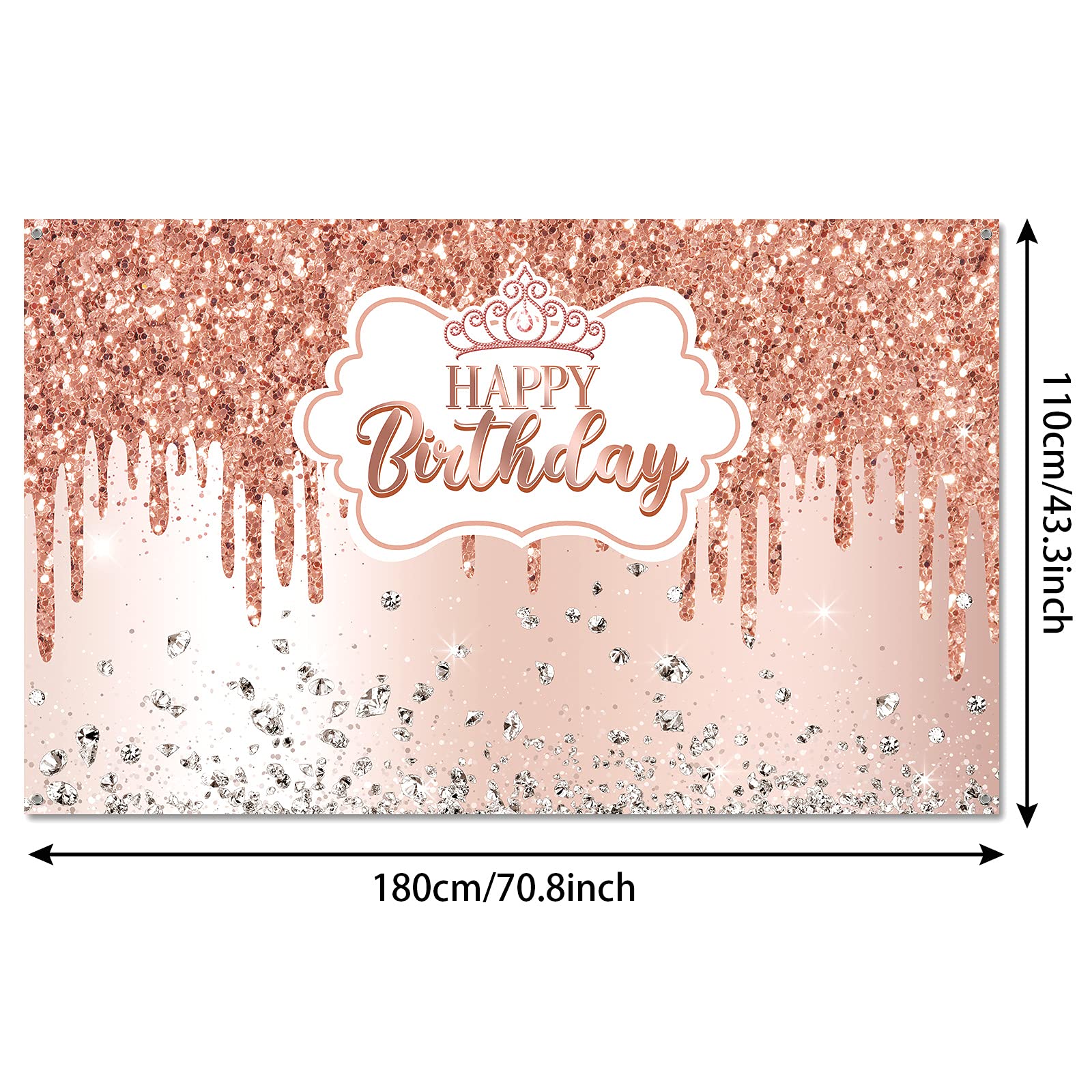 Rose Gold Happy Birthday Backdrop For Girls Women Rose Gold Happy Birthday Banner Glitter Diamond Birthday Backdrop Sweet Prince