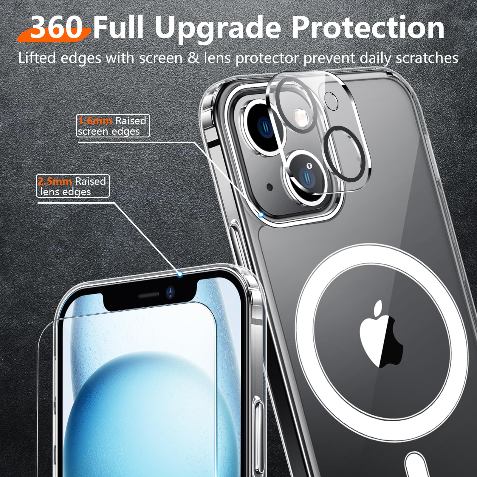 Red2Fire Magnetic For Iphone 15 Plus Case For Iphone 14 Plus Case Clear, [Compatible With Magsafe][2X Glass Screen Protector+Cam