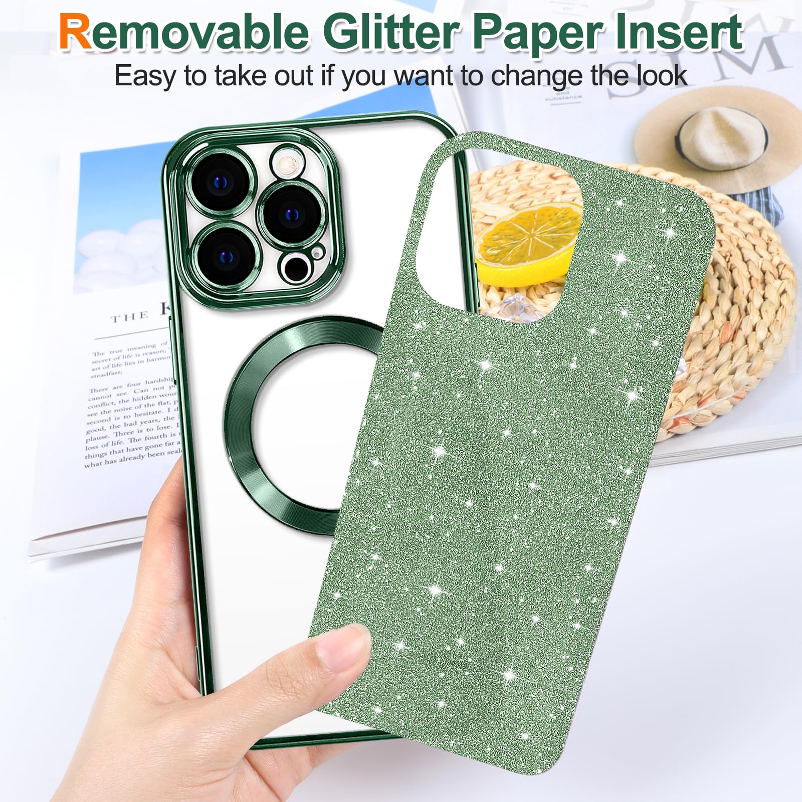 Hython For Iphone 12 Pro Case Glitter, Clear Magnetic Phone Cases With Camera Lens Protector [Compatible With Magsafe] Bling Spa