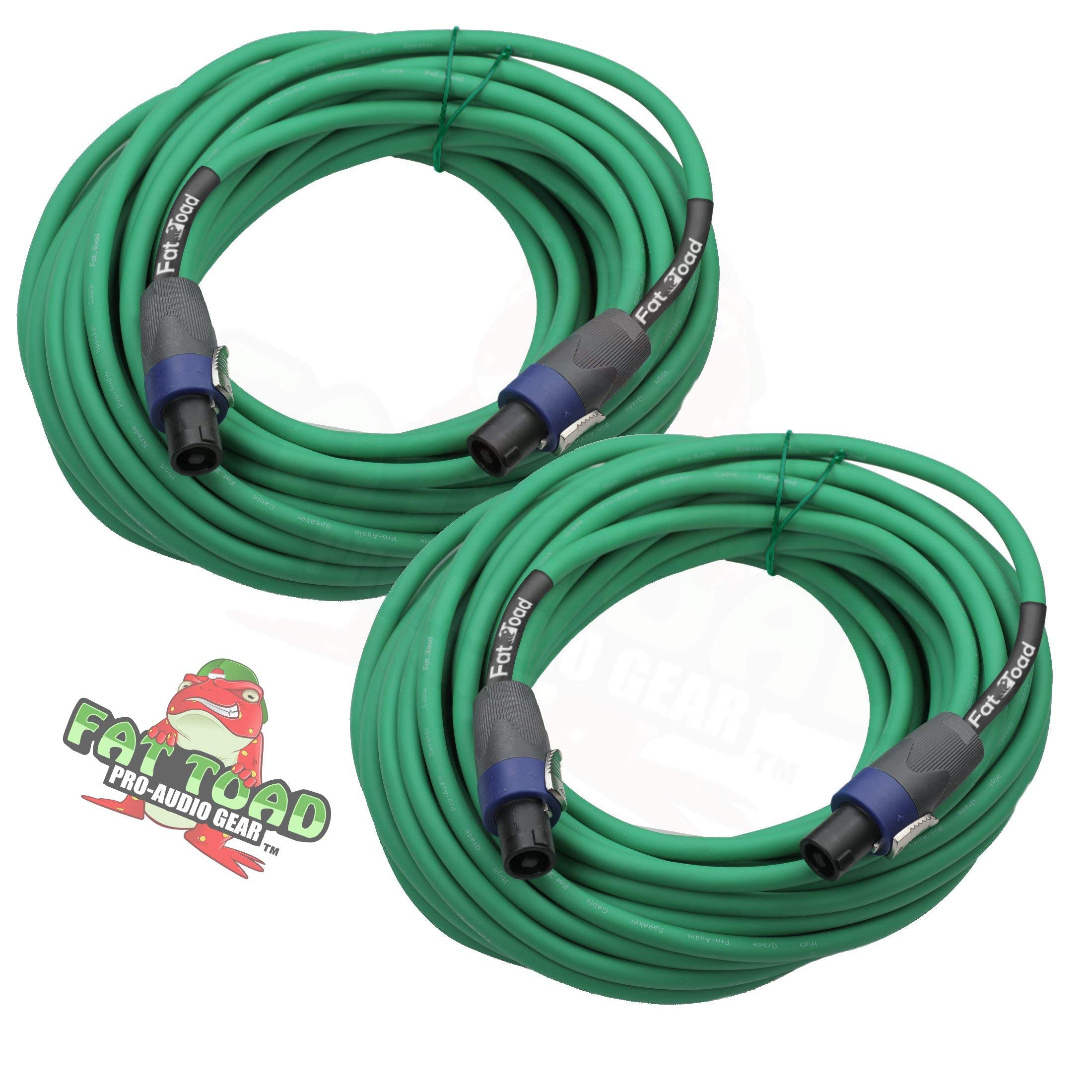 Fat Toad Speakon To Speakon Cables (2 Pack) 50Ft Professional Pro Audio Green Speaker Pa Cord With Twist Lock Connector | 12 Awg
