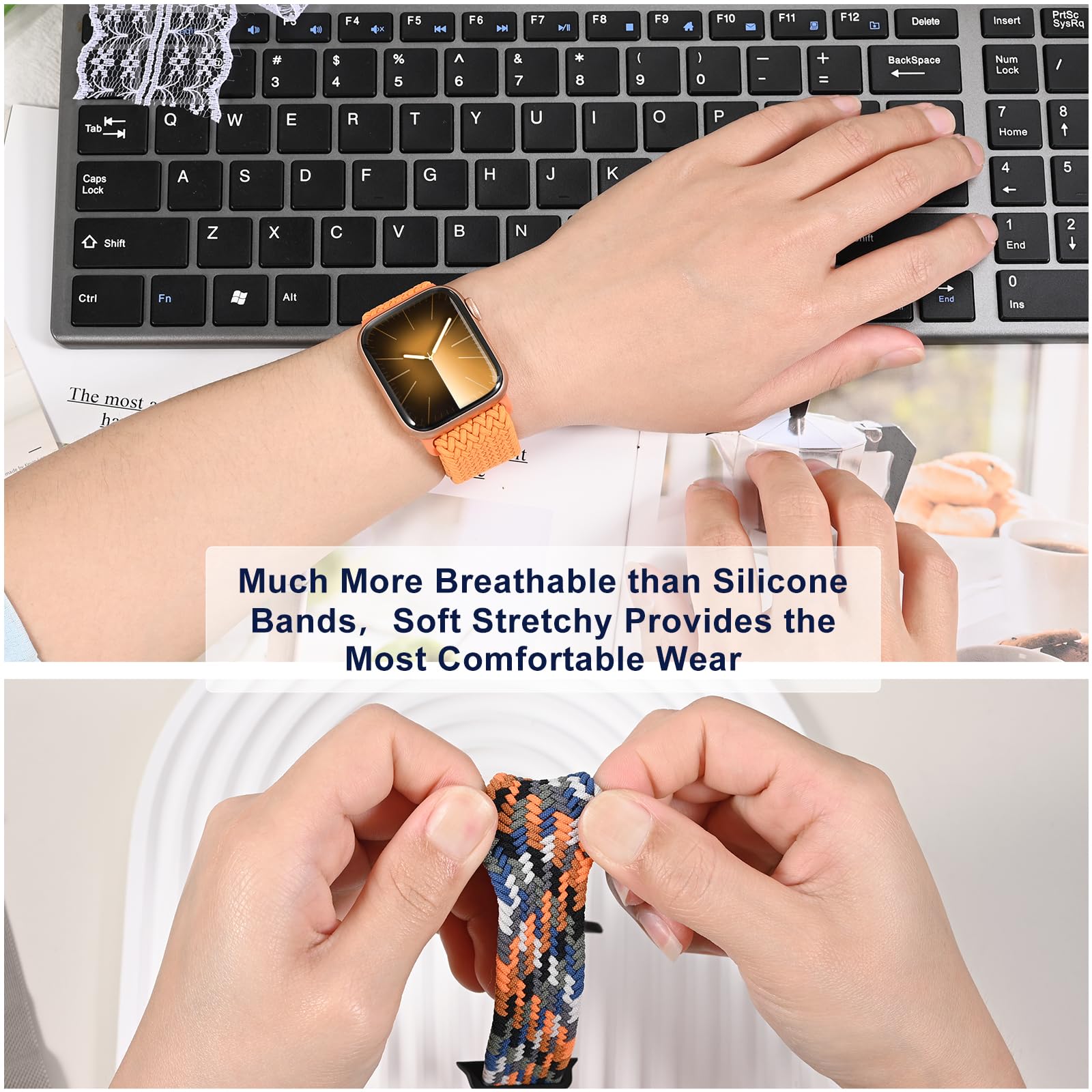 Omecky Magnetic Braided Solo Loop Band Compatible With Apple Watch Series 9 8 7 6 5 4 3 38Mm 40Mm 41Mm For Women Men, Stretchy N