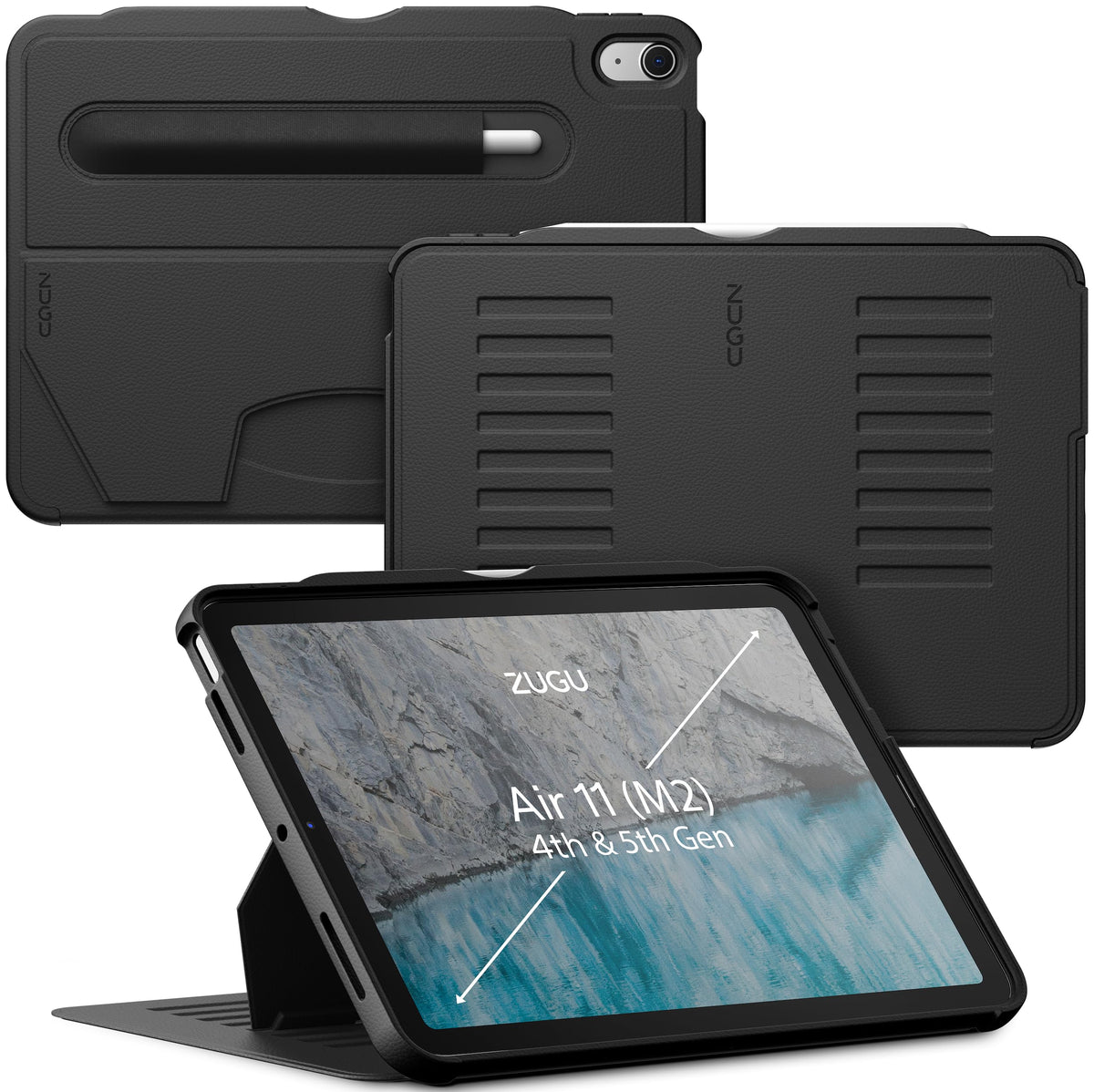 Zugu Case For Ipad Air (M2) 11 Inch (2024) Ipad Air 4 & 5 10.9 Inch (2020/2022)   Protective, Ultra Thin, Magnetic Stand, Sleep/Wake Cover   Black