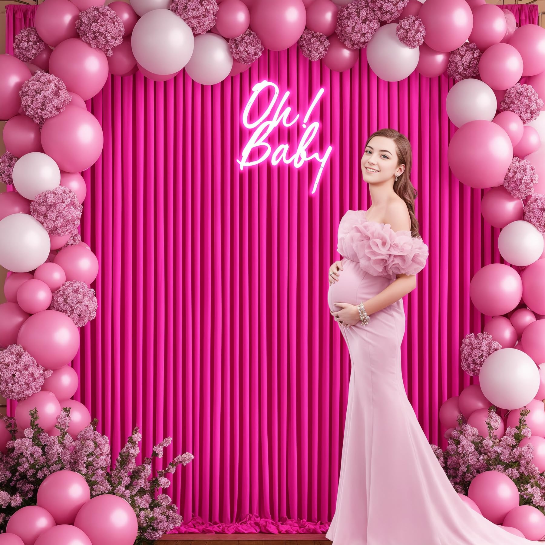 4 Panels Fuchsia Backdrop Curtain For Parties Birthday Party Wrinkle Free Hot Pink Photo Curtains Backdrop Drapes Fabric Decorat