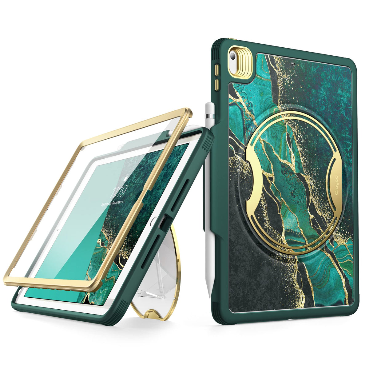 Clayco Nebula Case for iPad 9th/8th/7th Generation Case 10.2 Inch 2021/2020/2019, Multi-Angle Viewing Full Body Stand Cover for iPad 10.2' with Built-in Screen Protector & Pencil Holder, Prasio