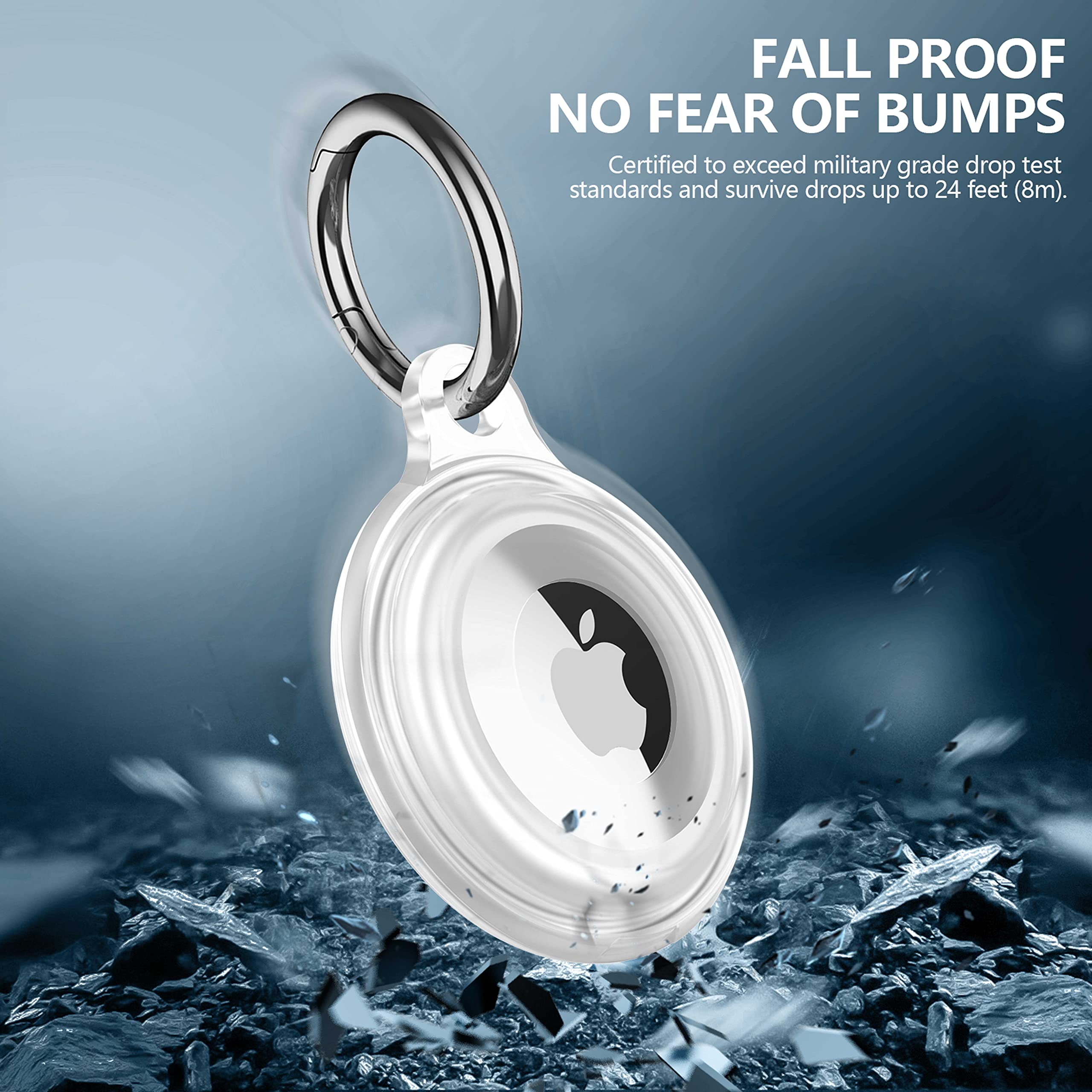 MOZOTER IPX8 Waterproof AirTag Keychain Holder Case Silicone Clear Shockproof Anti-Scratch