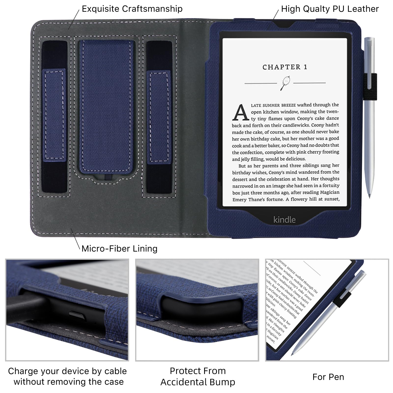 Walnew Stand Case For 6.8  Kindle Paperwhite (Model No. M2L3Ek / M2L4Ek), Two Hand Straps Premium Pu Leather Book Cover With Aut