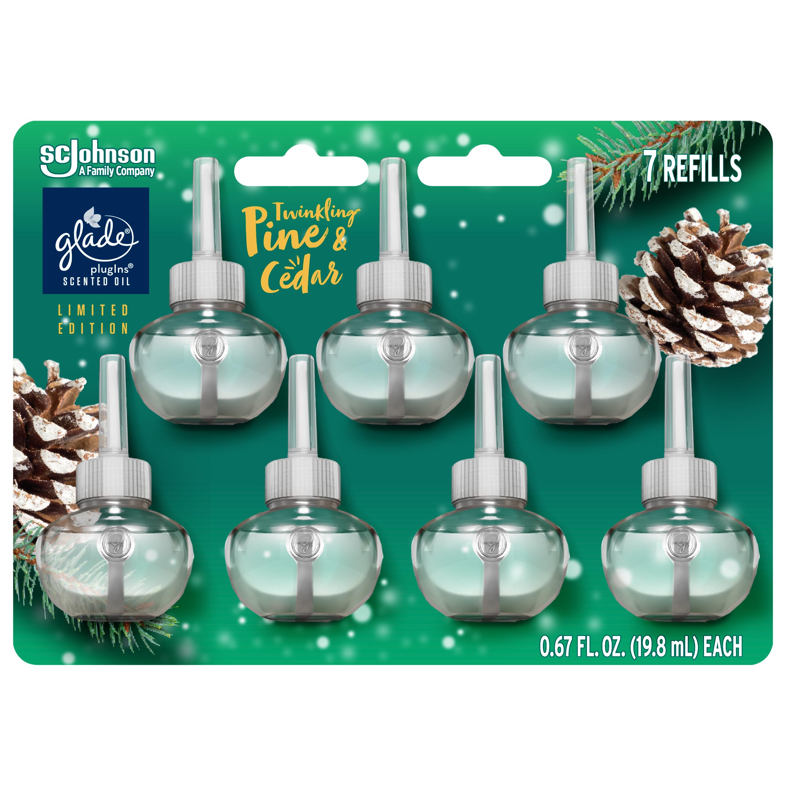 Glade Plugins Refills Air Freshener, Scented And Essential Oils For Home And Bathroom, Twinkling Pine & Cedar, Limited Edition S
