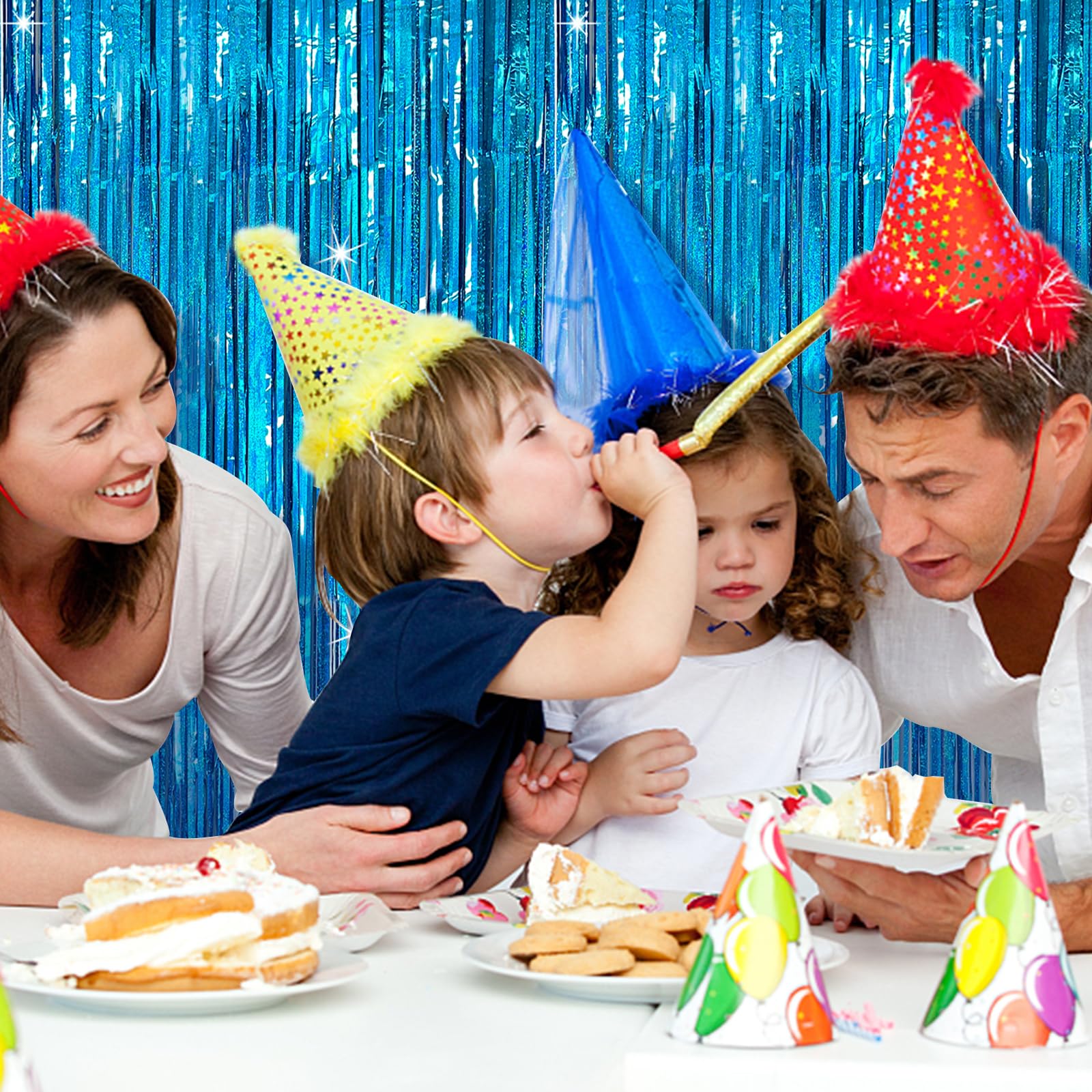 Tinsel Curtain Party Backdrop Blue Birthday Party Decorations 10 Packs Glitter Foil Fringe Curtain Party Decor Streamers Photo B