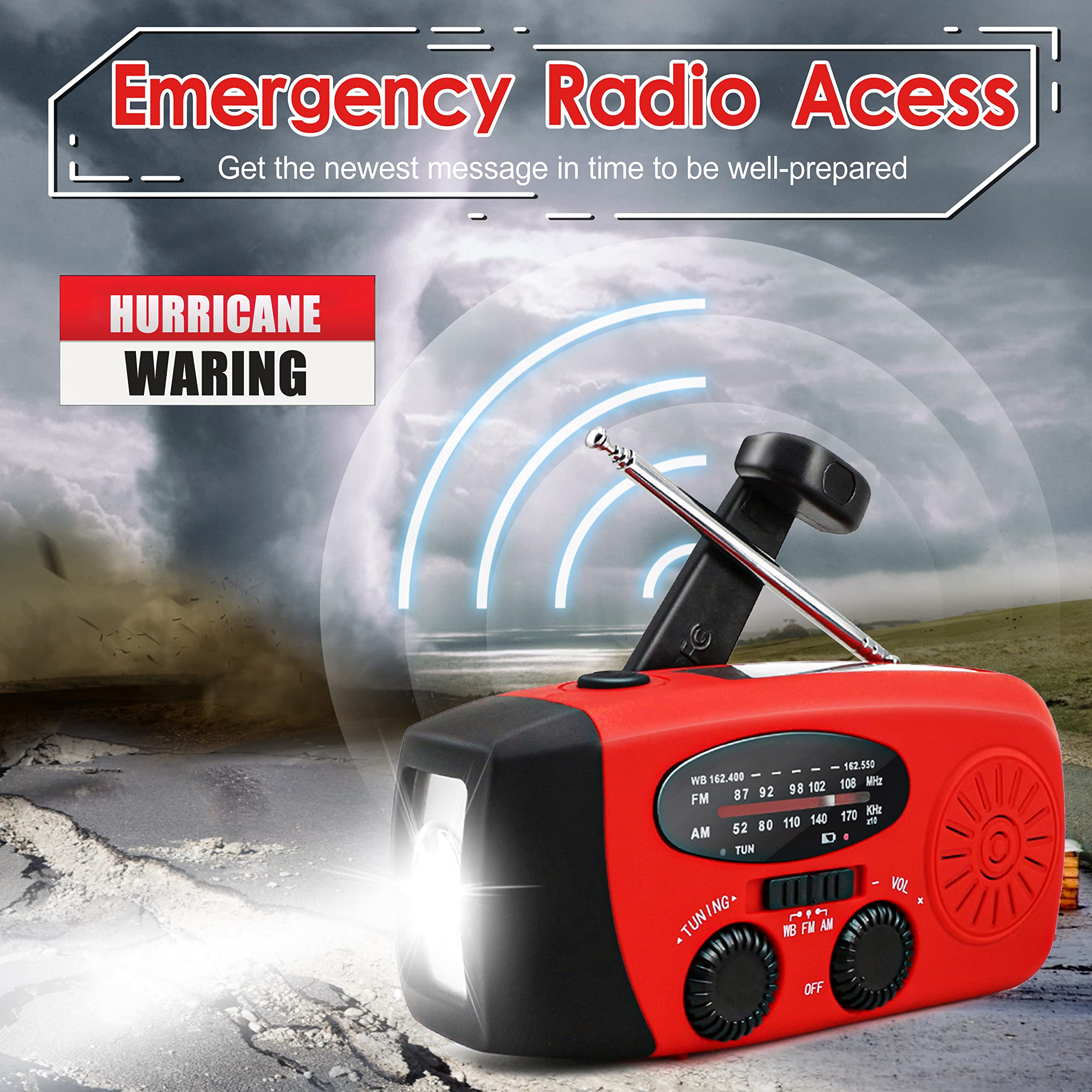 Emergency Hand Crank Radio With Led Flashlight For Emergency, Am/Fm Noaa Portable Weather Radio With 2000Mah Power Bank Phone Ch