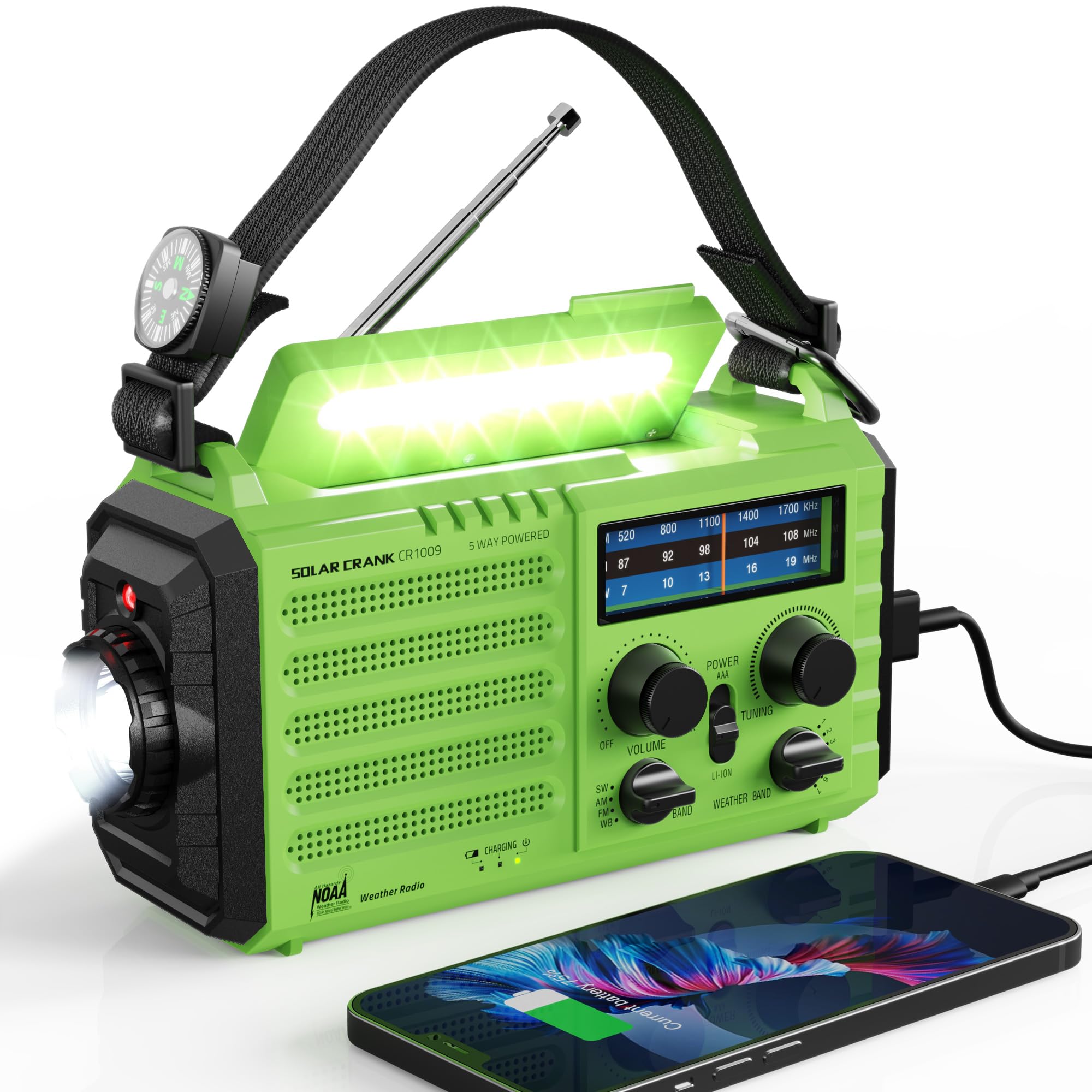 Weather Radio Raynic Solar Hand Crank Emergency Radio 5 Ways Powered AM/FM/SW/NOAA Weather Alert Portable Radio with Flashlight,