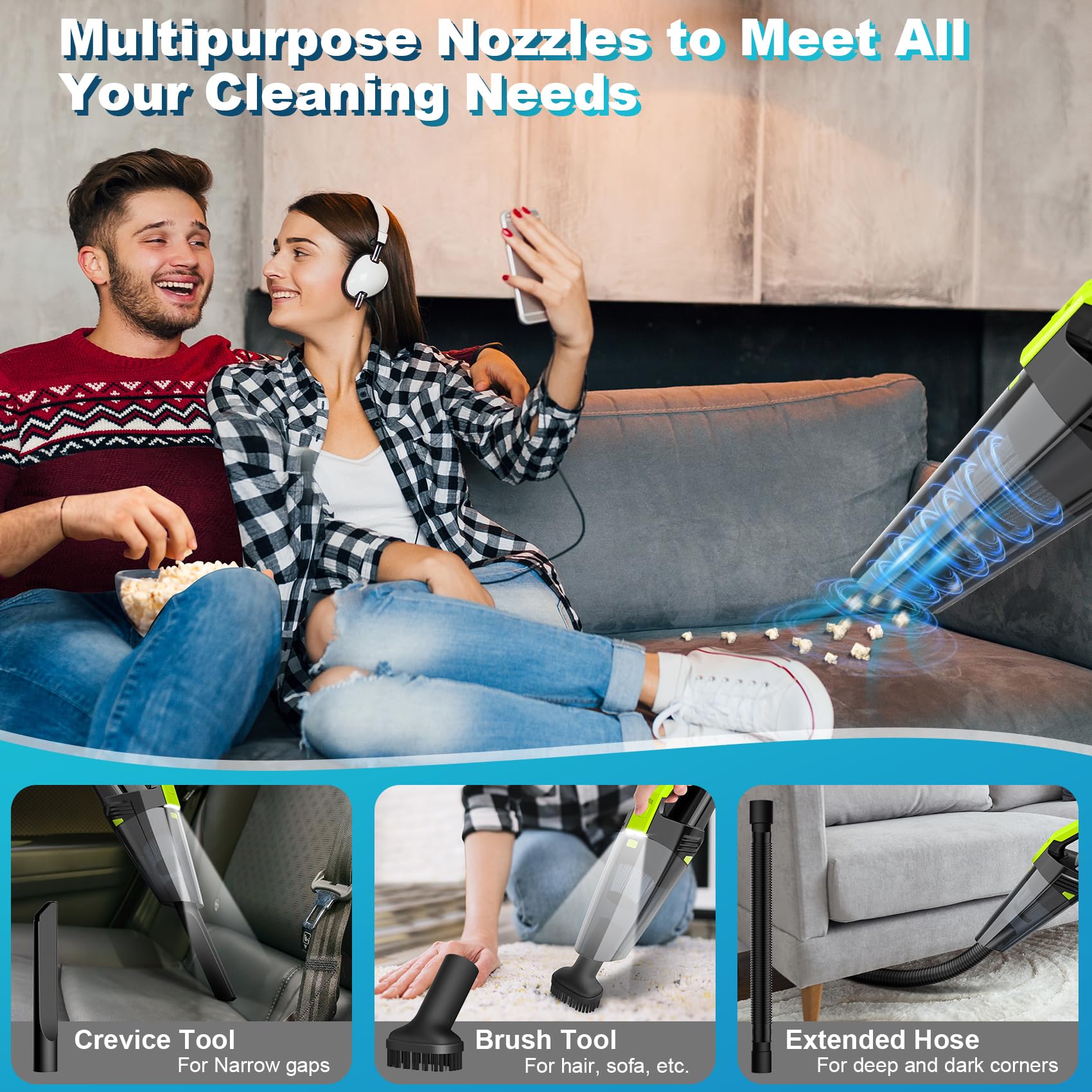 Cordless Car Vacuum Portable Handheld Vacuum With Led Light, High Power Suction, Lightweight Rechargeable Hand Vacuum, Hand Held