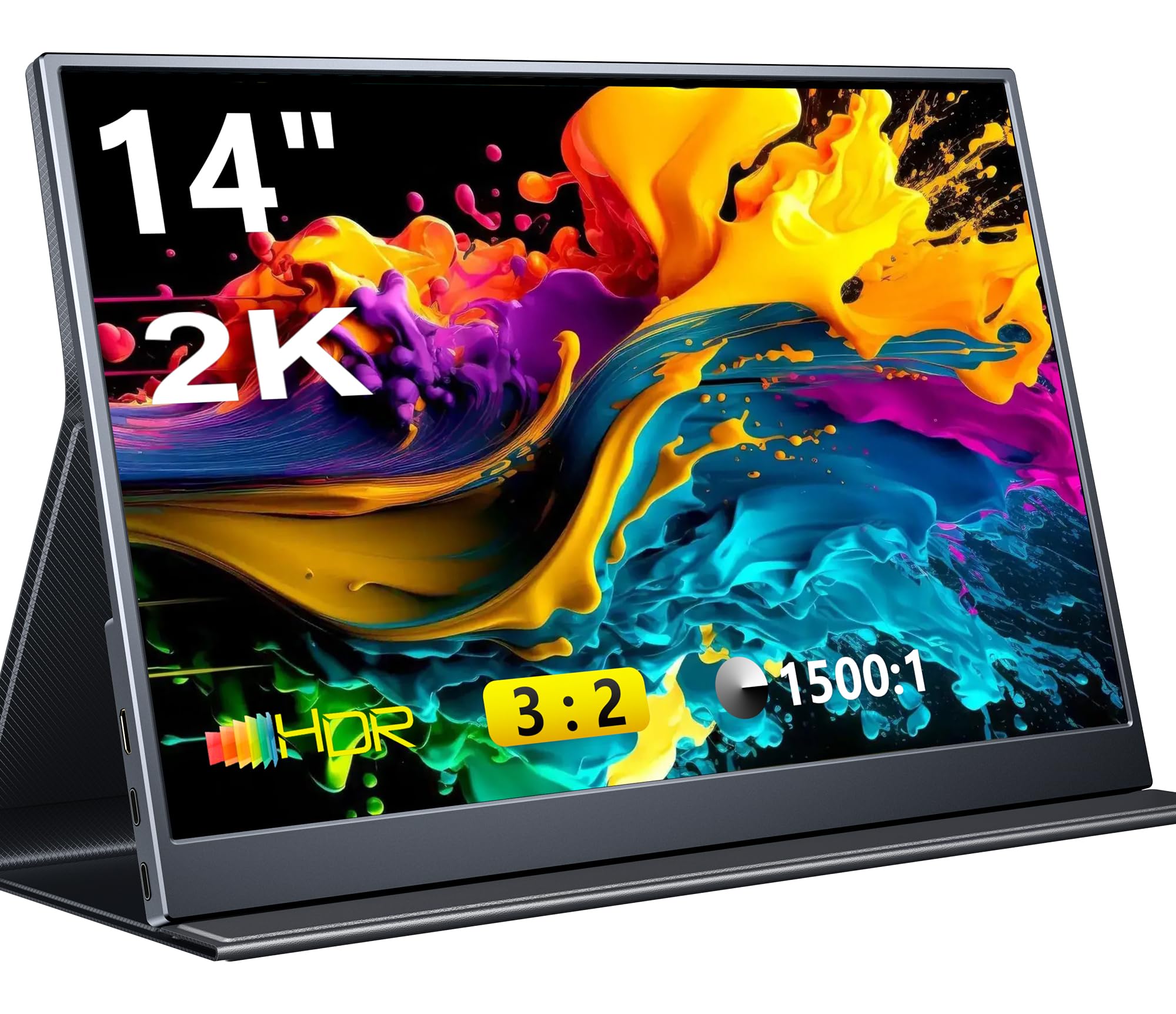 Portable Monitor, 14 inch 3:2 QHD IPS Laptop Display, Dual USB C HDMI Laptop Screen Extender, 2160 * 1440P Gaming Display with 2