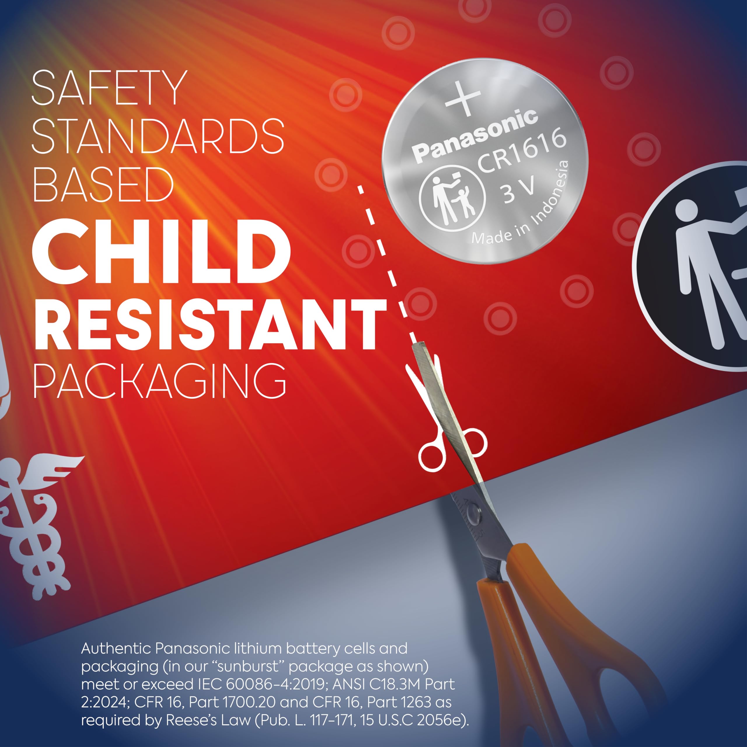 Panasonic Cr1616 3.0 Volt Long Lasting Lithium Coin Cell Batteries In Child Resistant, Standards Based Packaging, 4 Battery Pack