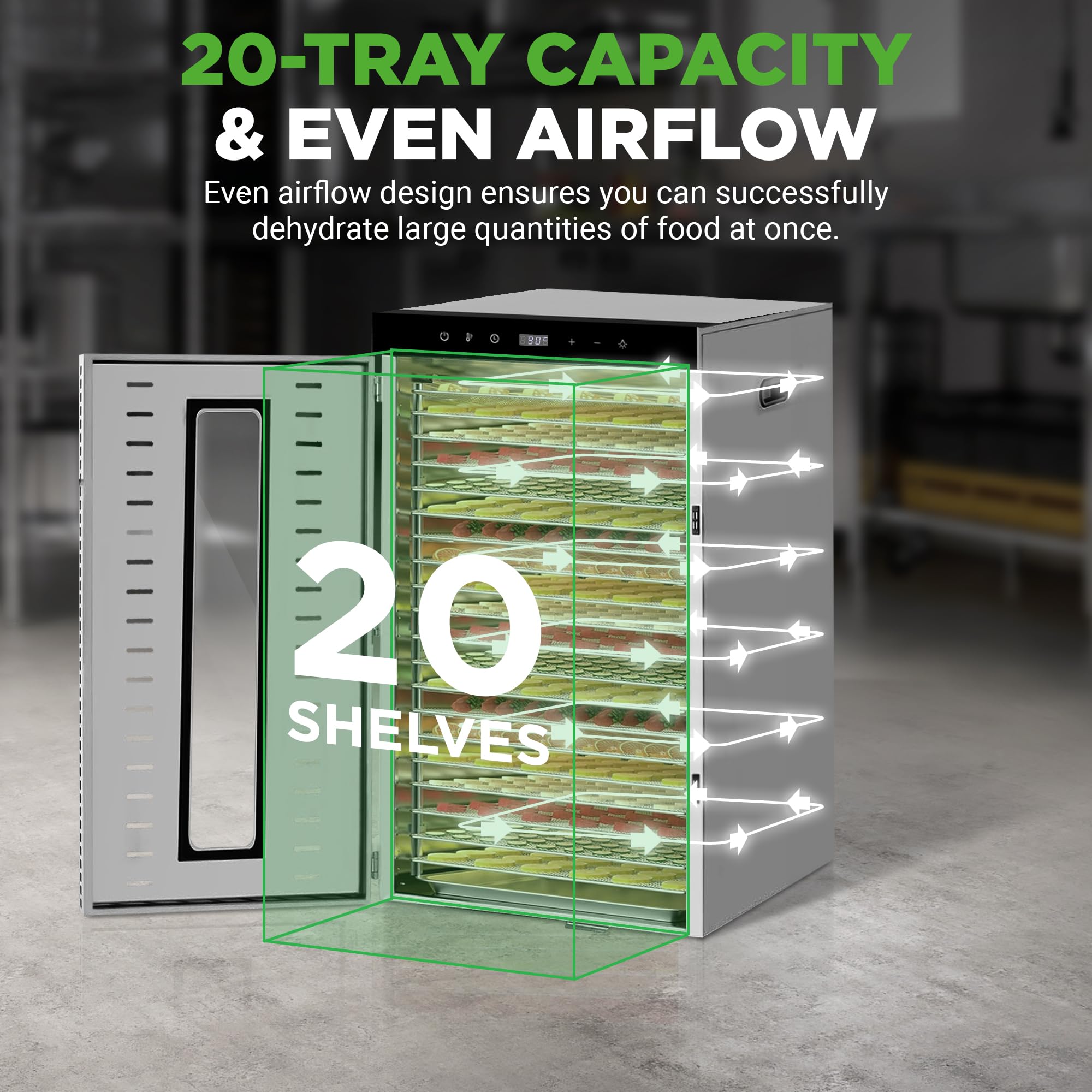 Nutrichef 20 Layer Commercial Food Dehydrator Machine - Includes 20 Stainless Steel Trays, Built-In Digital Timer And Temperatur