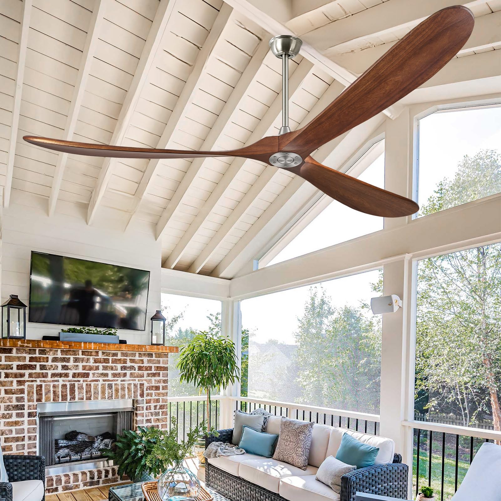 Abz Ceiling Fan Without Light   84 Inch Solid Wood Blades Ceiling Fan No Light With Remote Control For Outdoor Indoor Patio Bedr
