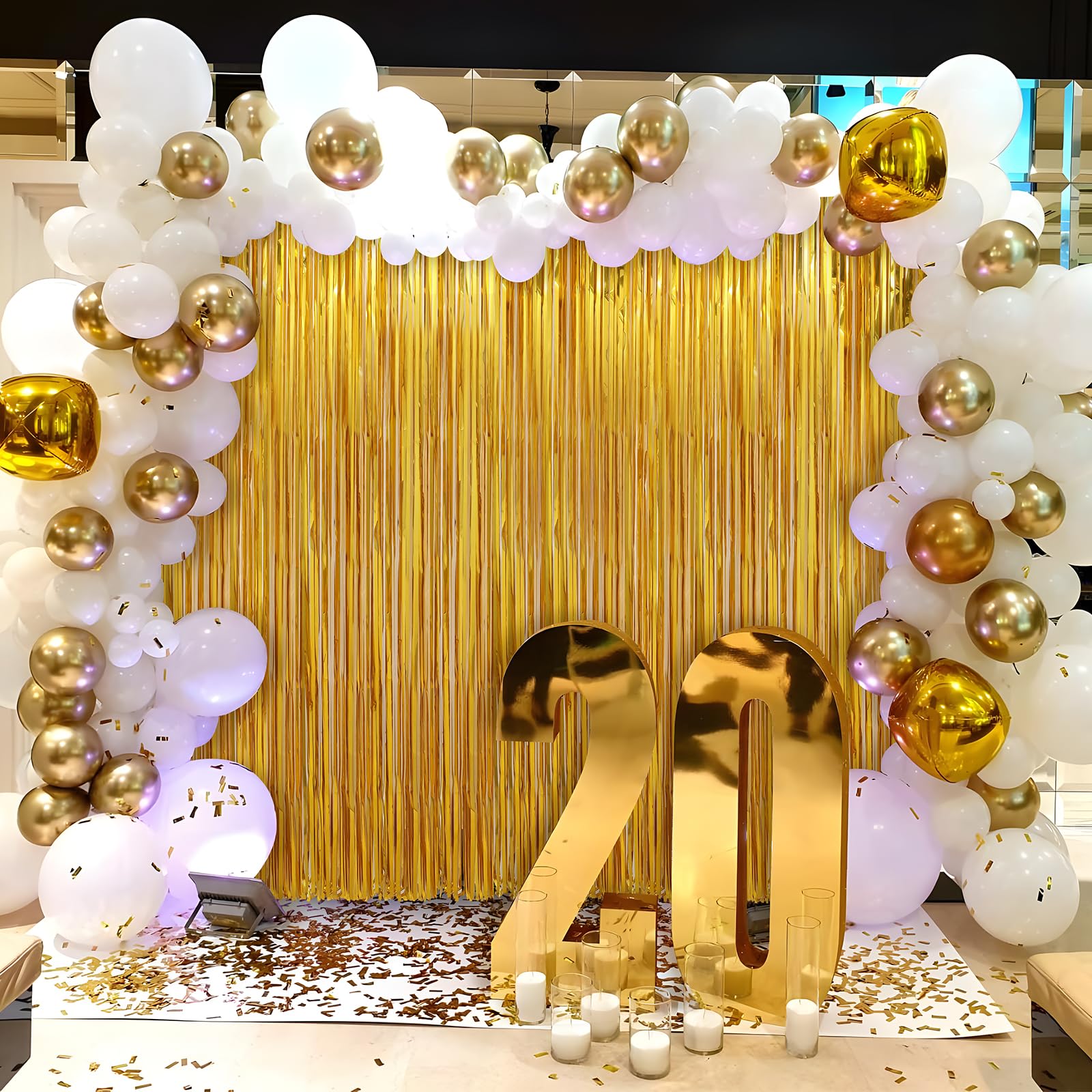 2 Pack Gold Foil Fringe Curtains Streamers Party Decorations 3.3 X 8.2 Ft, Gold Tinsel Curtain Fringe Backdrop For Parties, Door