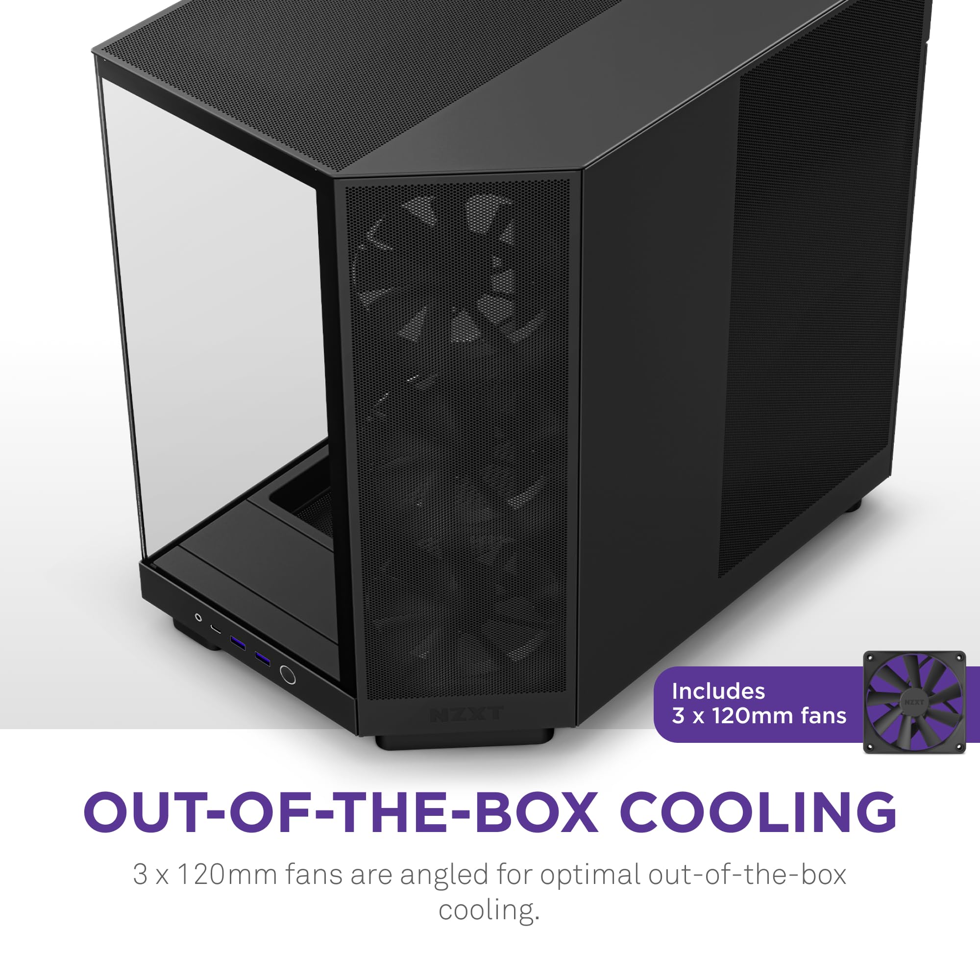 Nzxt H6 Flow | Cc-H61Fb-01 | Compact Dual-Chamber Mid-Tower Airflow Case | Panoramic Glass Panels | High-Performance Airflow Pan