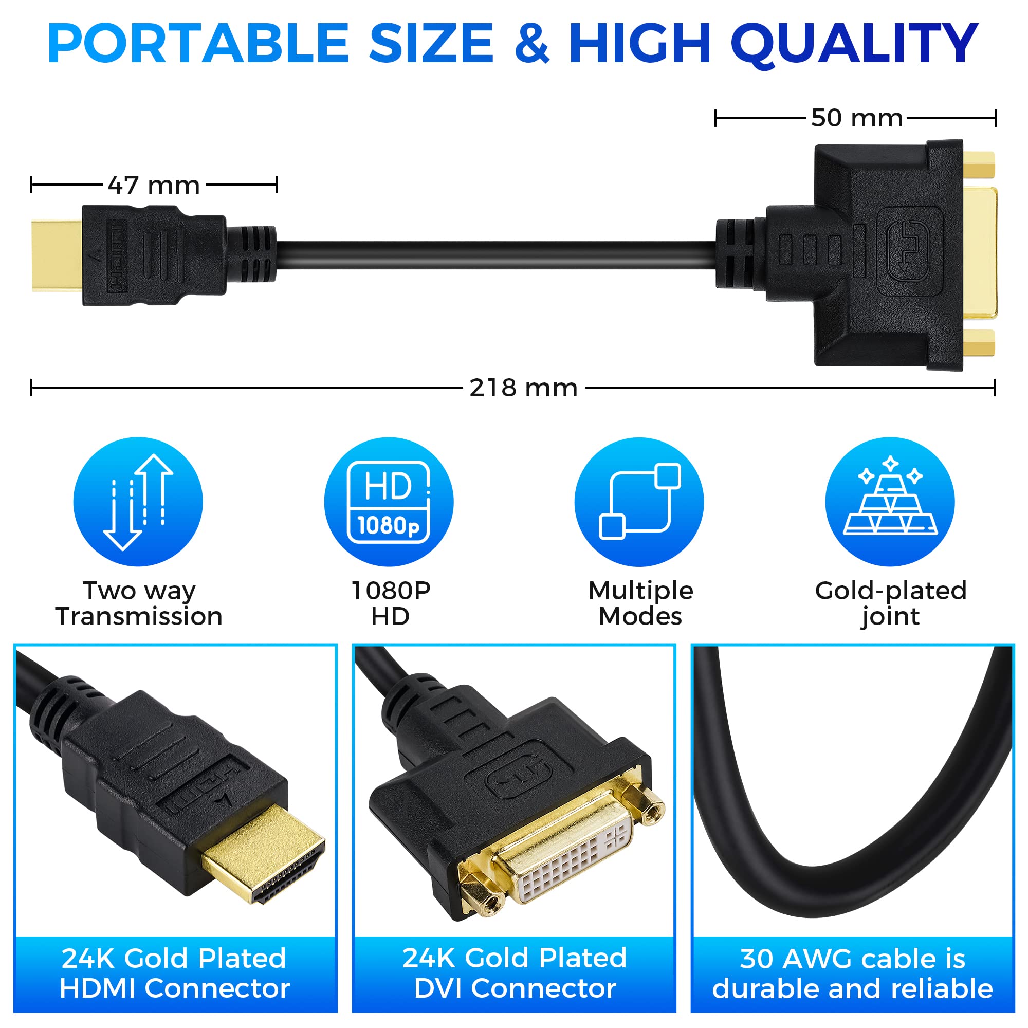 Togconn Hdmi Male To Dvi Female Adapter (2 Pack),Bi Directional Dvi Female To Hdmi Male Connector, Support 1080P Full Hd Compati