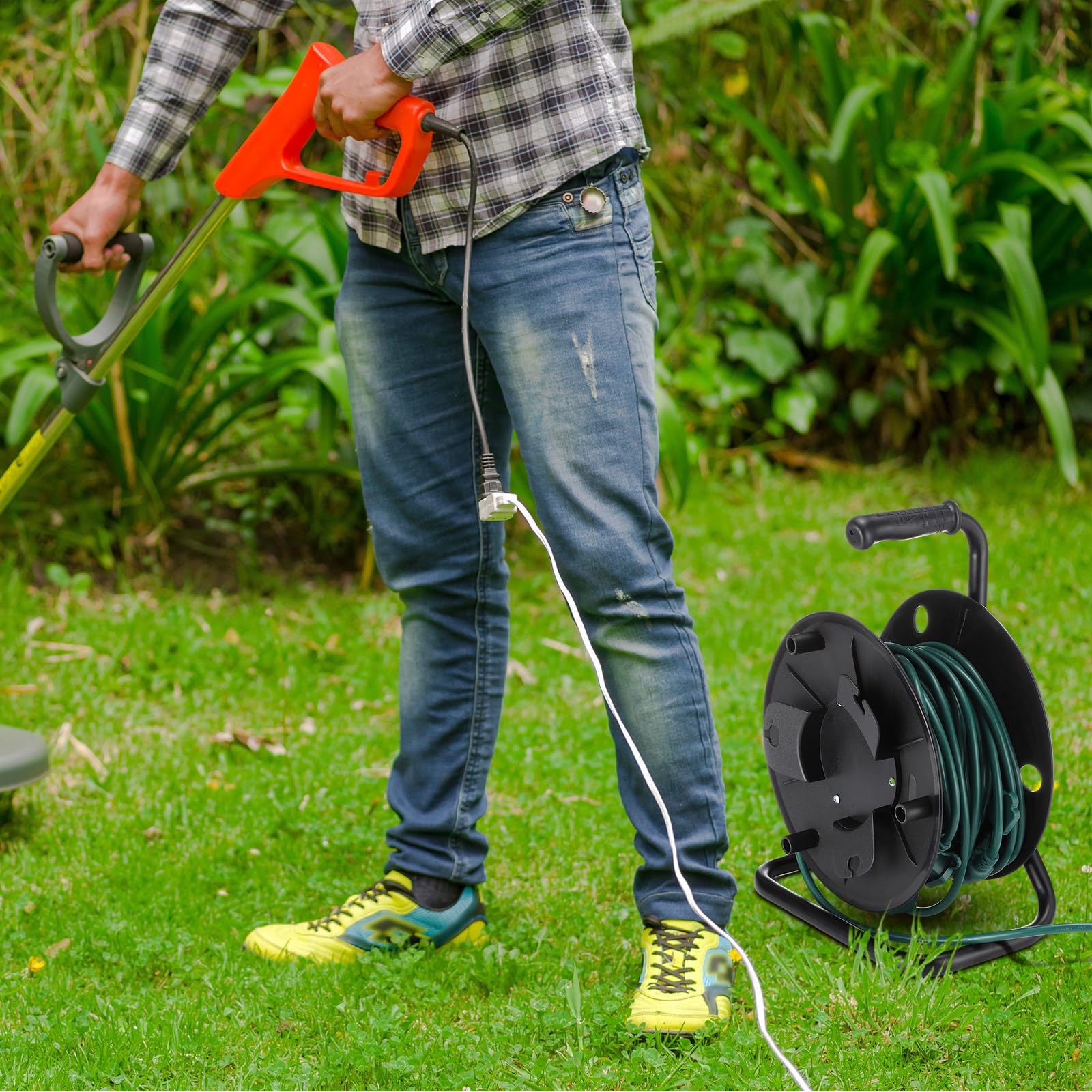 Yaocom Extension Cord Storage Reel With Metal Stand Black Cable Reel Holds Up 500 Feet Of 6 Mm Cable/Cord/Hose Heavy Duty Open R