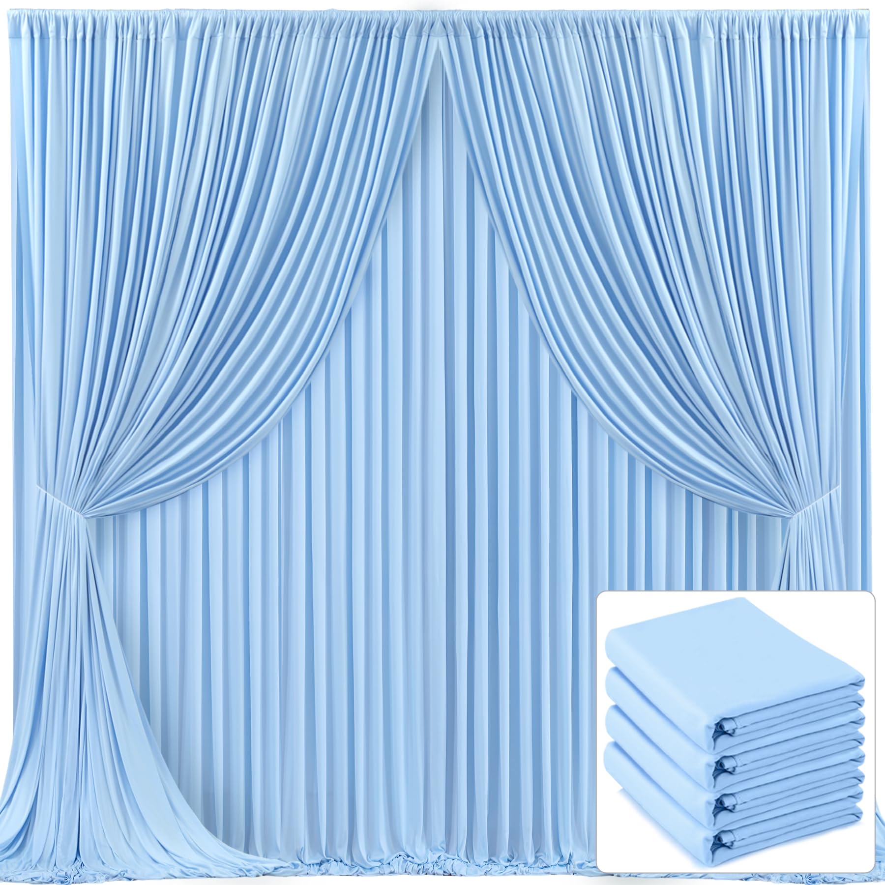 4 Panels Baby Blue Backdrop Curtain For Baby Shower Parties Light Blue Wrinkle Free 20Ft X 10Ft Backdrop Drapes For Birthday Pho