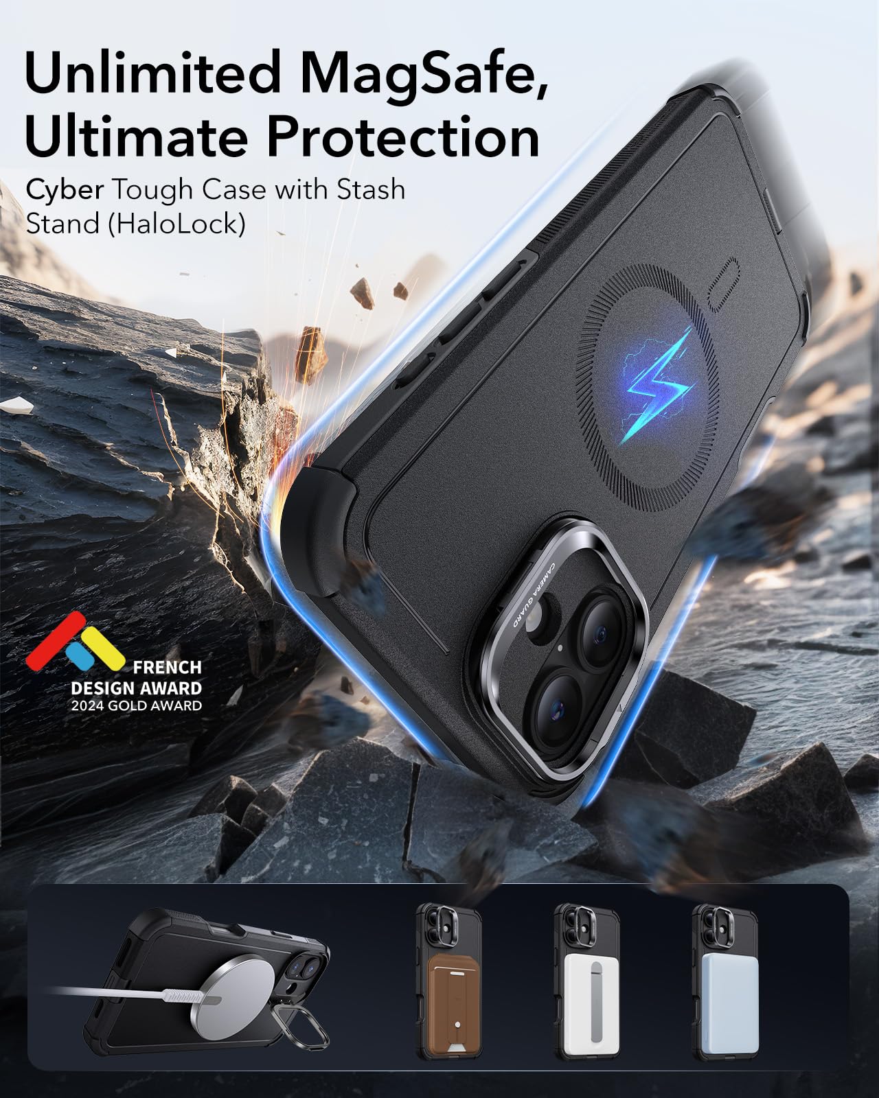 Esr For Iphone 16 Plus Case With Stand, 23Ft Military Grade Drop Protection, Heavy Duty Magnetic Phone Case, Compatible With Mag