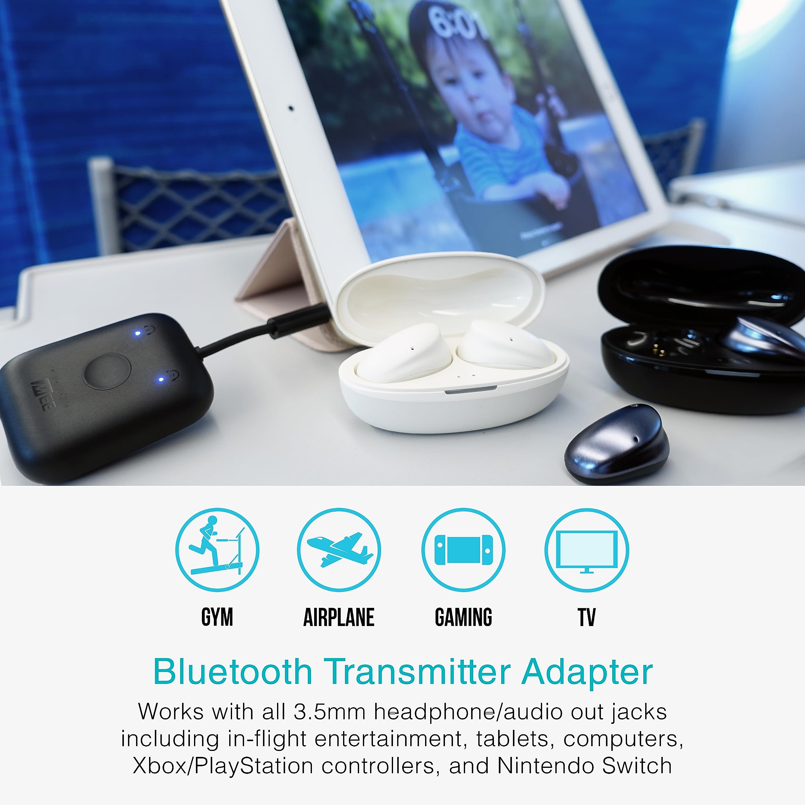 Mee Audio Connect Air In Flight Bluetooth Wireless Audio Transmitter Adapter For Up To 2 Airpods/Other Headphones; Works With Al