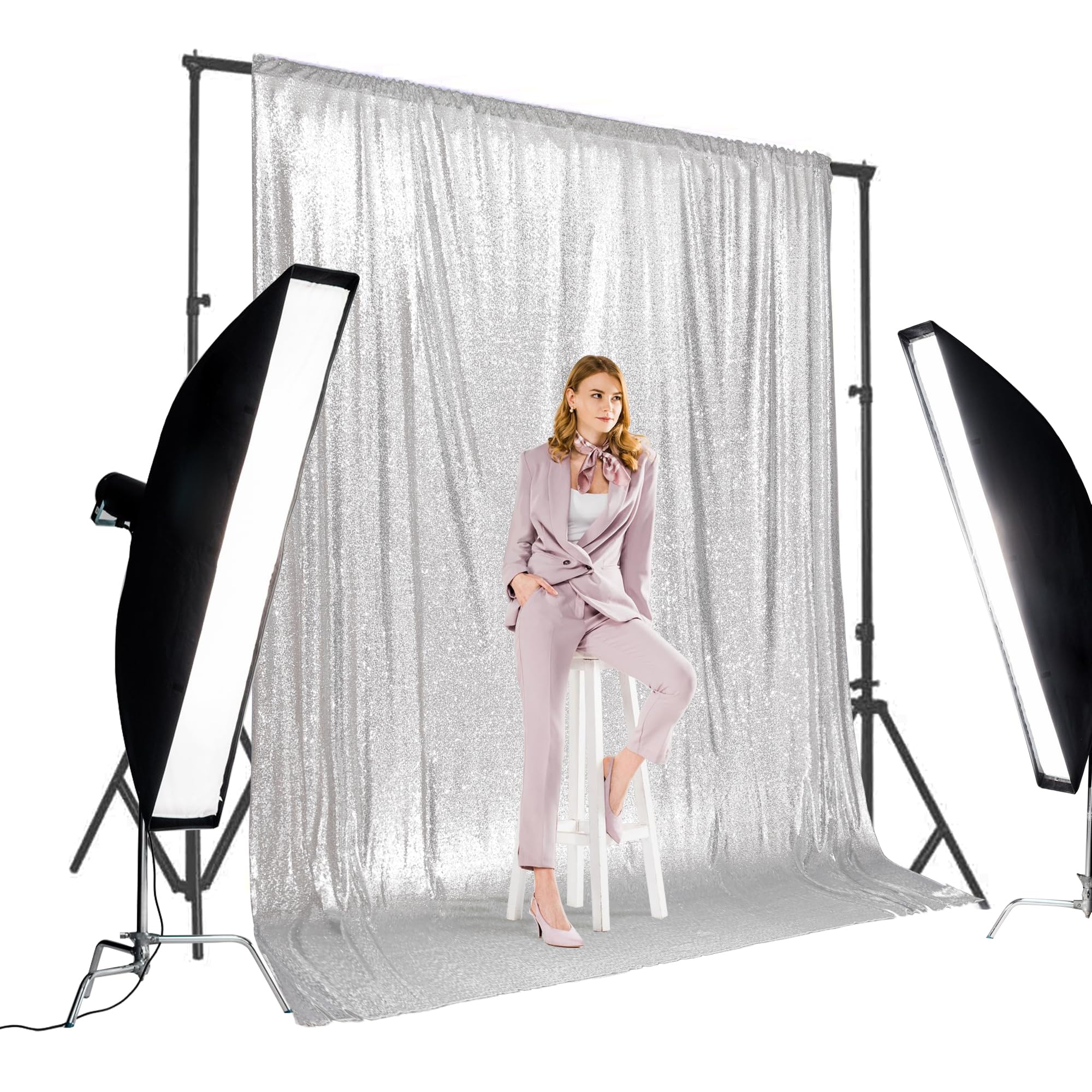 Partydelight Silver Sequin Backdrop, Photography, Wedding Backdrop, 10Ftx10 Ft