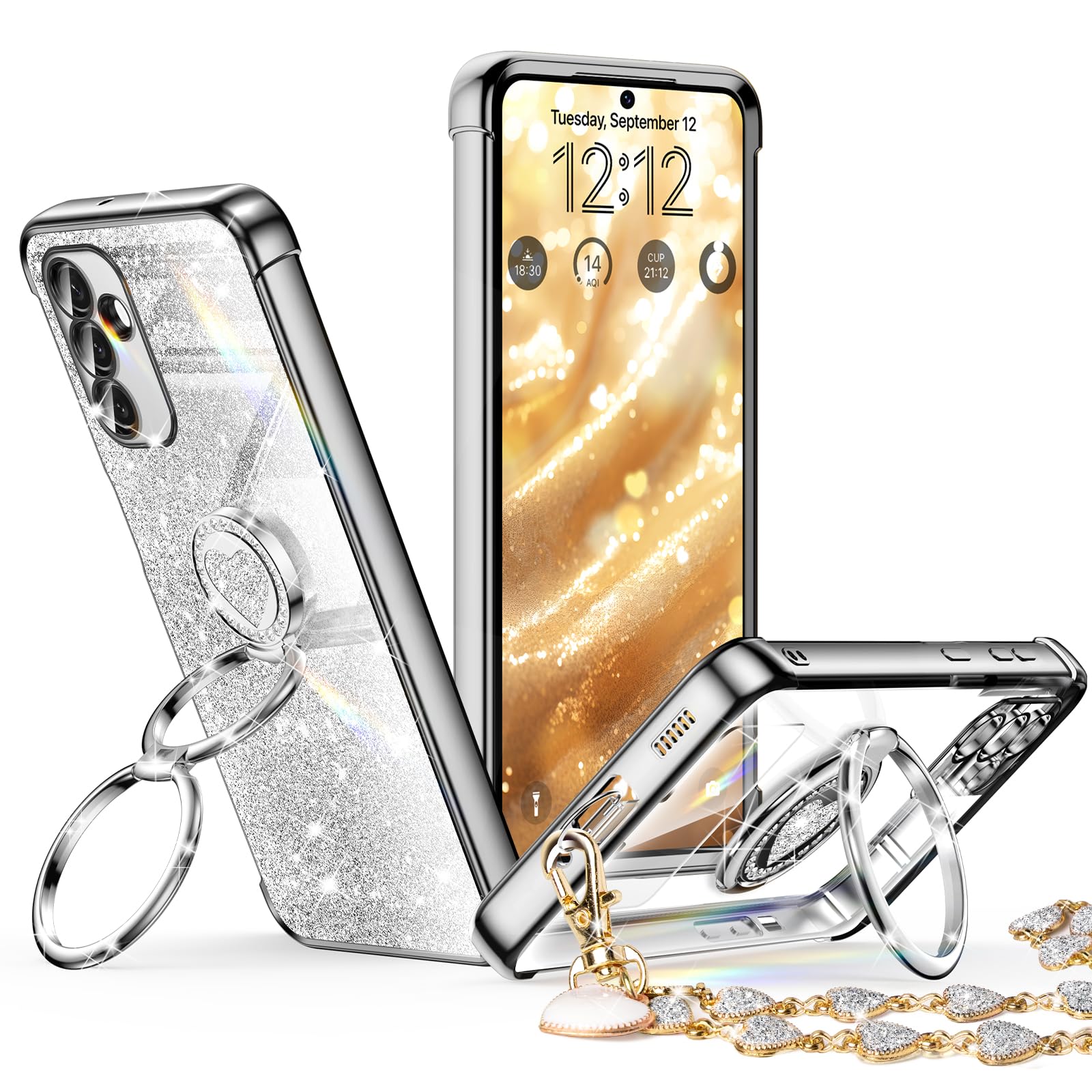 Xyz For Samsung Galaxy S20 Fe Case With Stand, Galaxy S20 Fe Case With Double Ring, Women Girls Bling Luxury Glitter Clear Phone