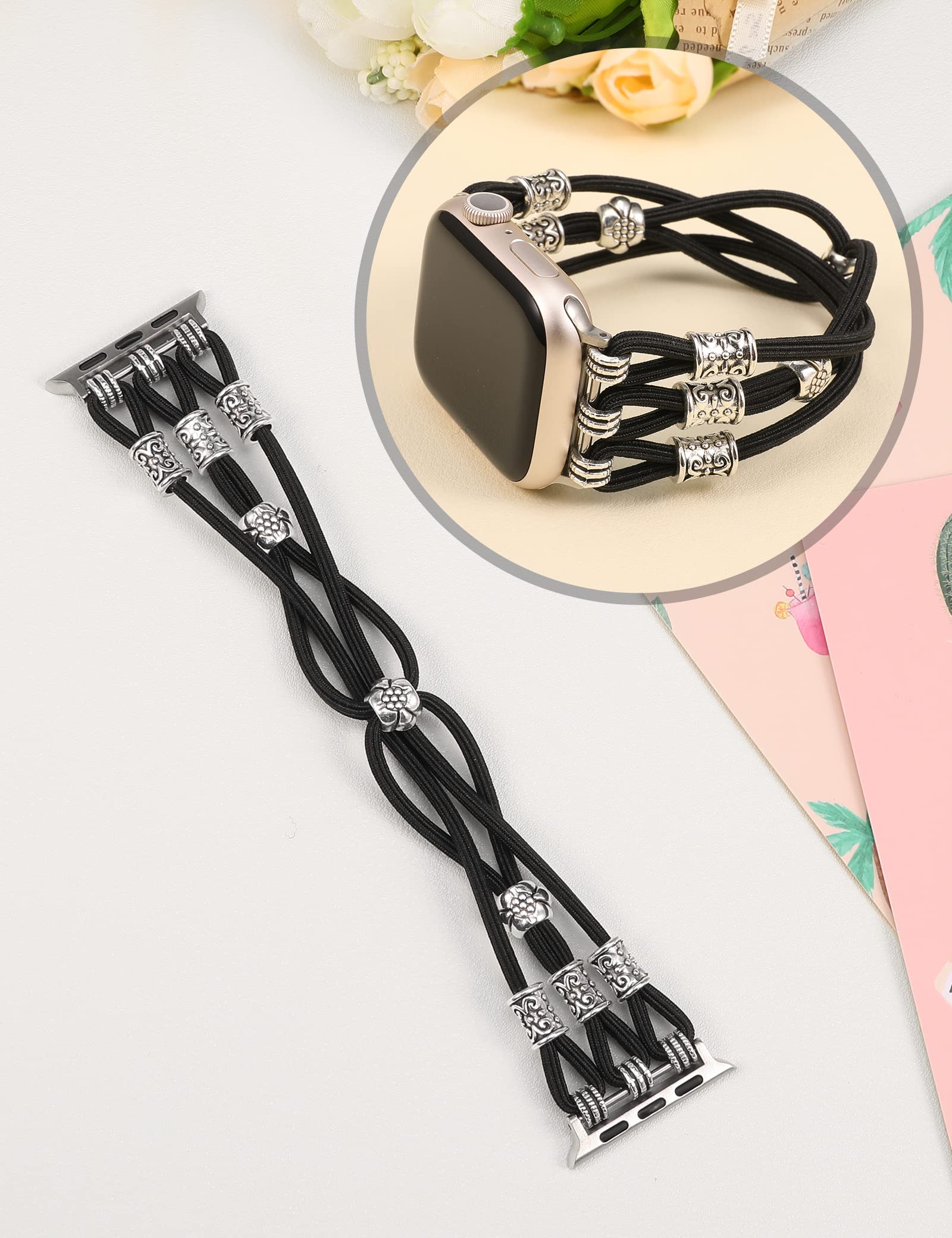 Beaded Bracelet Compatible With Apple Watch Band 41Mm 40Mm 38Mm Women, Toyouths Boho Western Slim Braided Dressy Elastic Stretch