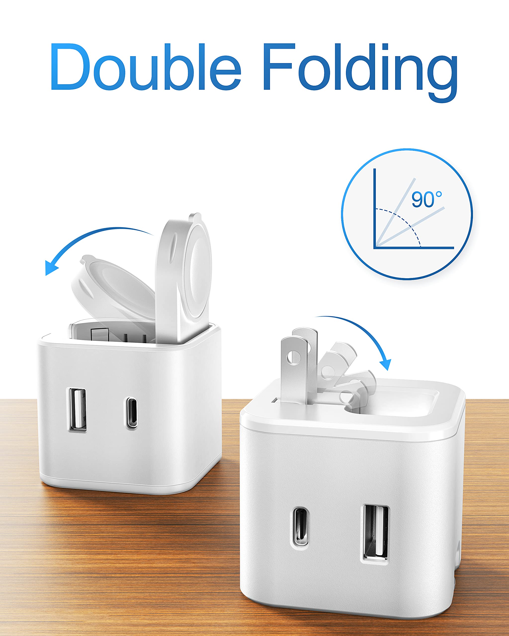 Beasaf 36W For Apple Charging Block With Built In Watch Charger, Foldable Pd Fast Charger Block For Iphone, Dual Ports Wall Char