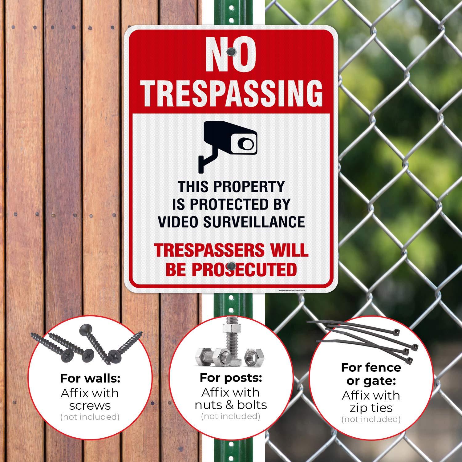 Sigo Signs   Video Surveillance No Trespassing Sign, Cctv Security Camera, 24X30 Inches, 3M Egp Reflective .080 Aluminum, Fade R