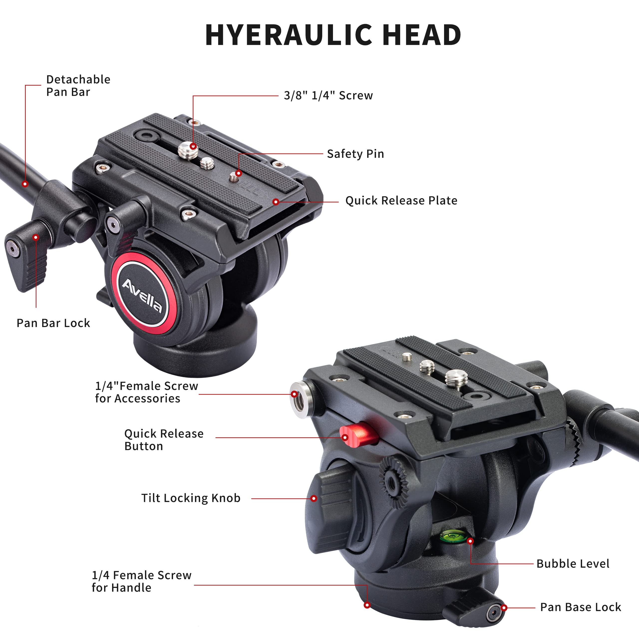 AVELLA Video Tripod with Fluid Head & Quick Release Plate, Lightweight, Max Load 13.2lb for Canon Nikon Sony DSLR Cameras, Model V504