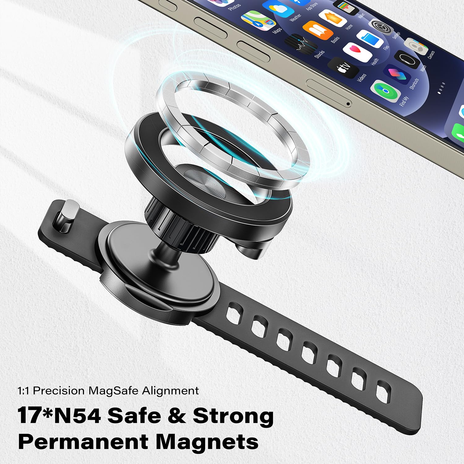 A2C Adjustable Strap Magnetic Bar Phone Mount For Peloton Treadmill, Exercise/Stationary Bikes, Stroller, Shopping Cart, Fits 0.