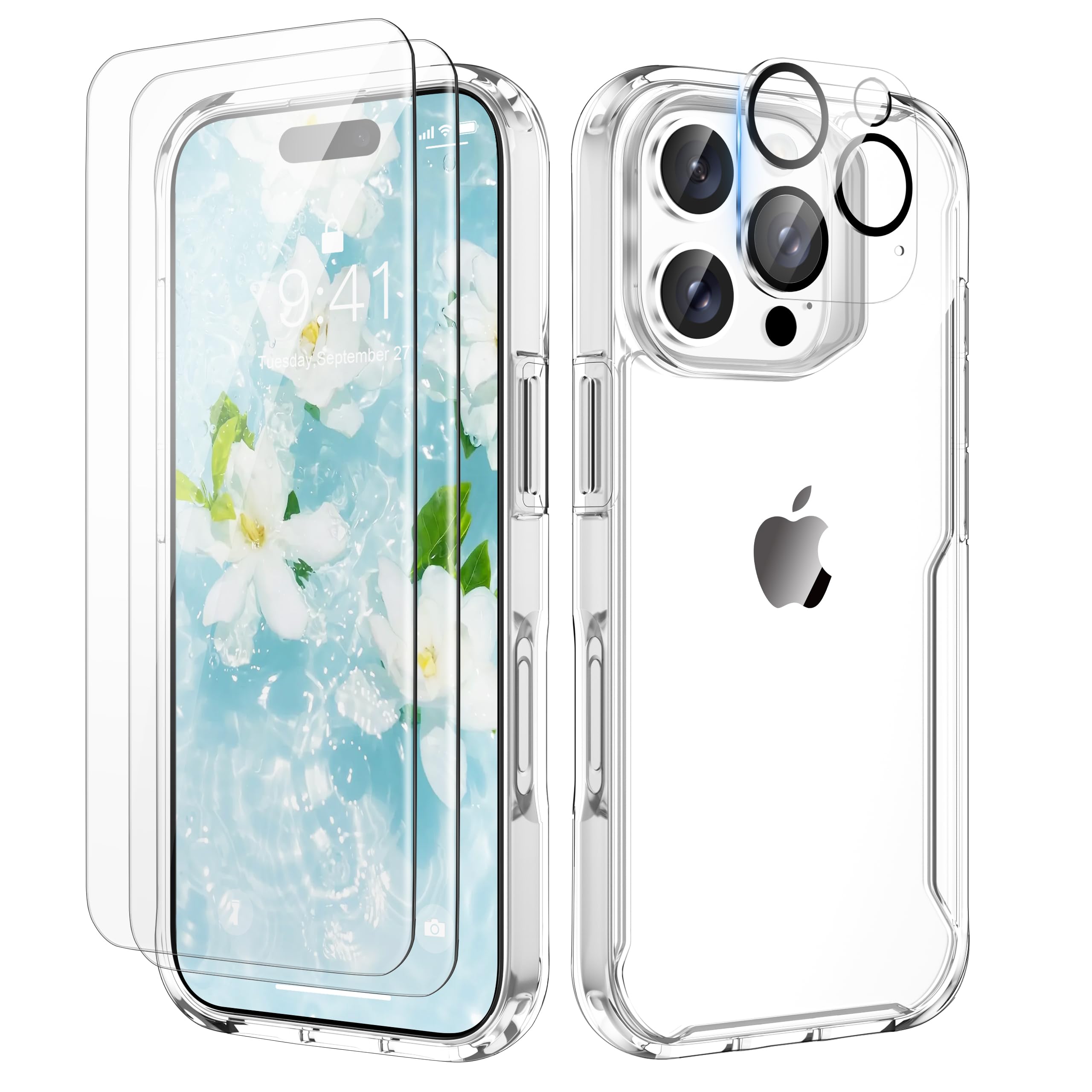 ORETECH Designed for iPhone 16 Pro Case Clear, with [2 X Screen Protector & 1 x Camera Lens Protector] [15 FT Drop Protection] R