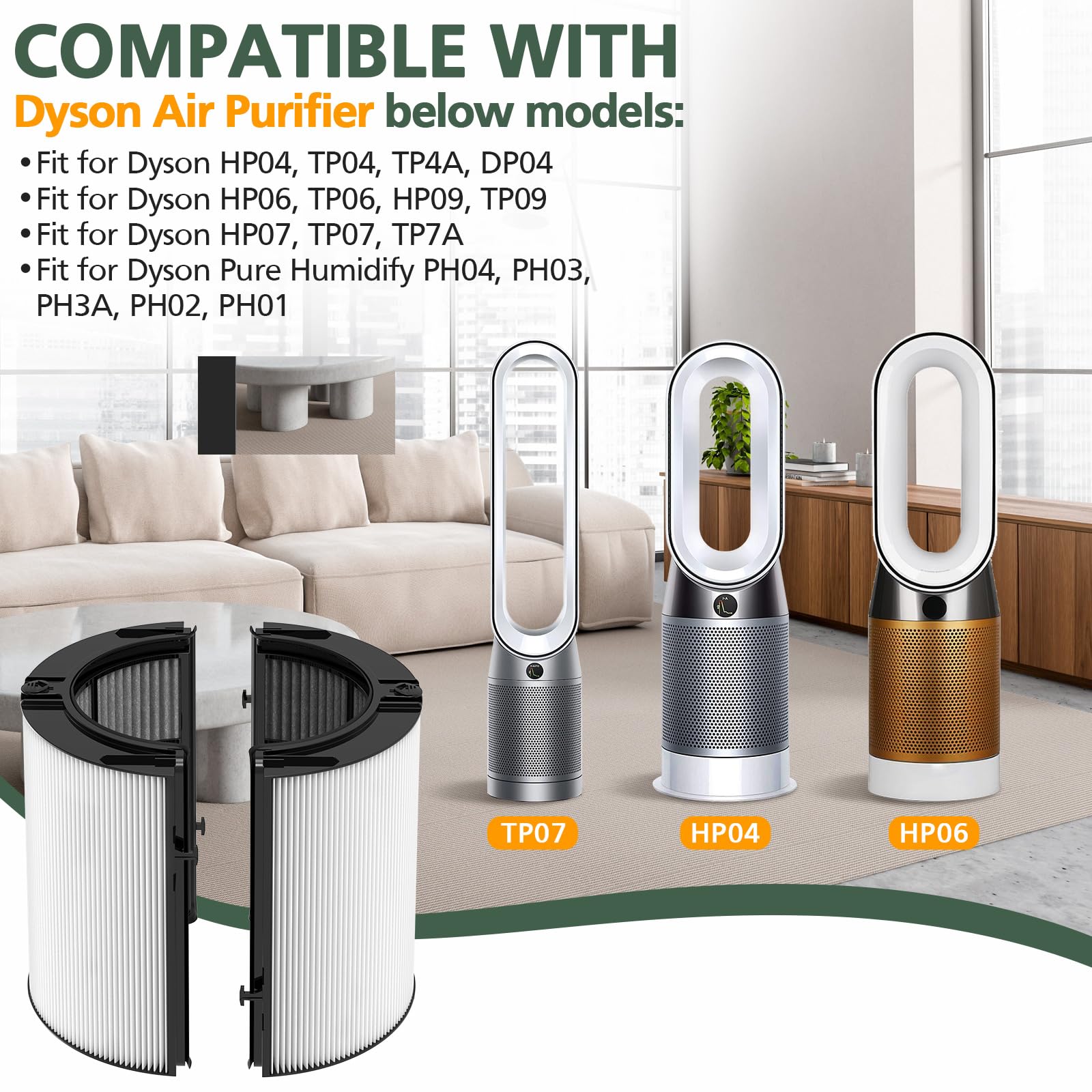 360 Combi 2 In 1 Hepa And Carbon Filter Compatible With Dyson Tp04 Hp04 Tp07 Tp06 Hp06 Ph02 Ph01 Ph03 Ph04 Hp09 Tp09 Hp07 Tp10 H