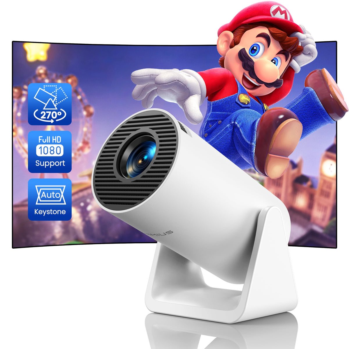 [270Adjustable Stand] Mini Projector With Wifi And Bluetooth, Outdoor Portable Movie Projector 1080P Support, Auto Keystone Home