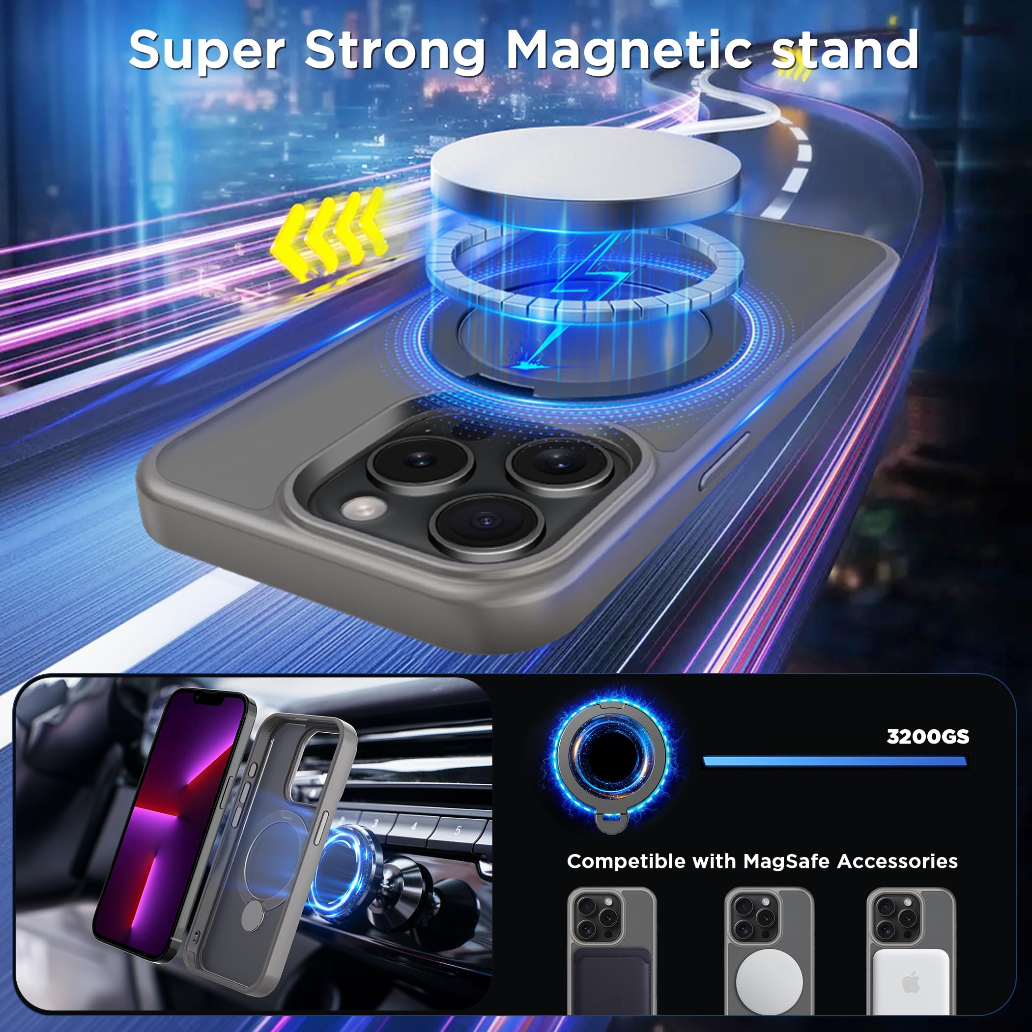 Cacoe Magnetic Case For Iphone 13 Pro Max 6.7 Inch With 360 Rotatable Ring Stand, Compatible With Magsafe Car Phone Mount, Cases