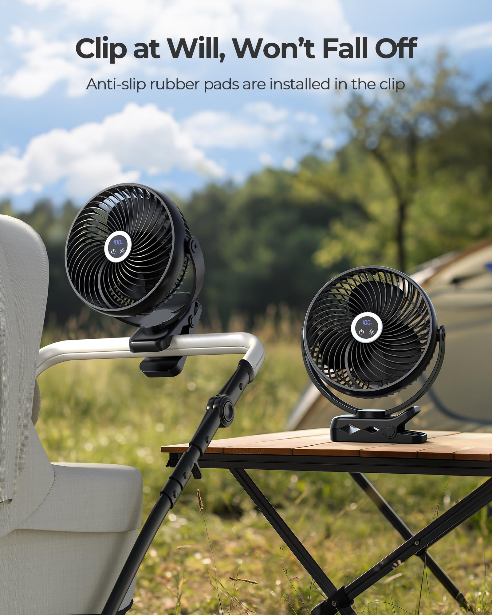 Xasla 10000Mah Portable Clip On Fan With Light, 8 Inch Rechargeable Battery Operated Fan, 24H Long Last, Quiet Personal Camping