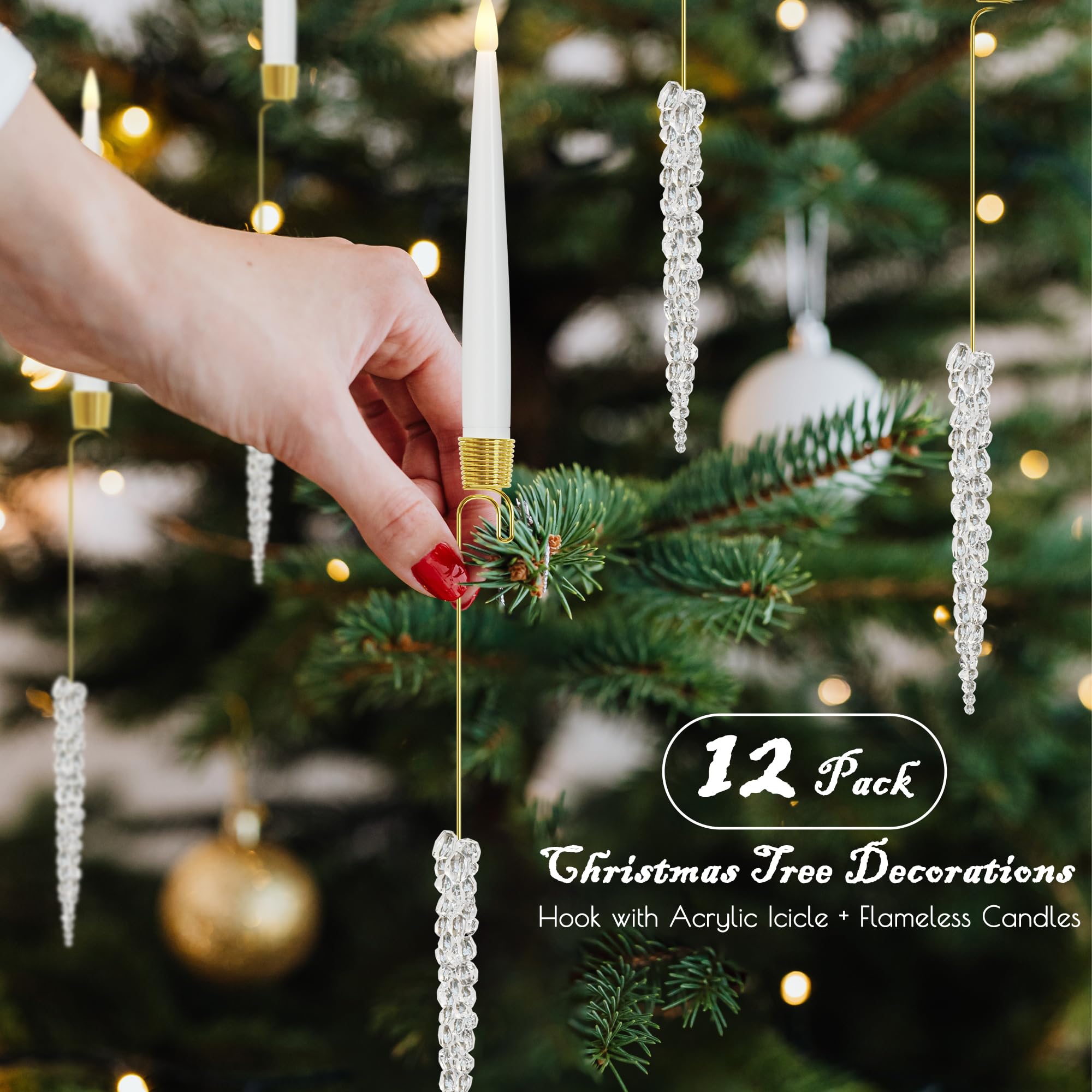 Joione Christmas Tree Candles With Hooks & Remote   12 Pack Led Flickering Flameless Candles With Timer For Christmas Tree Decor